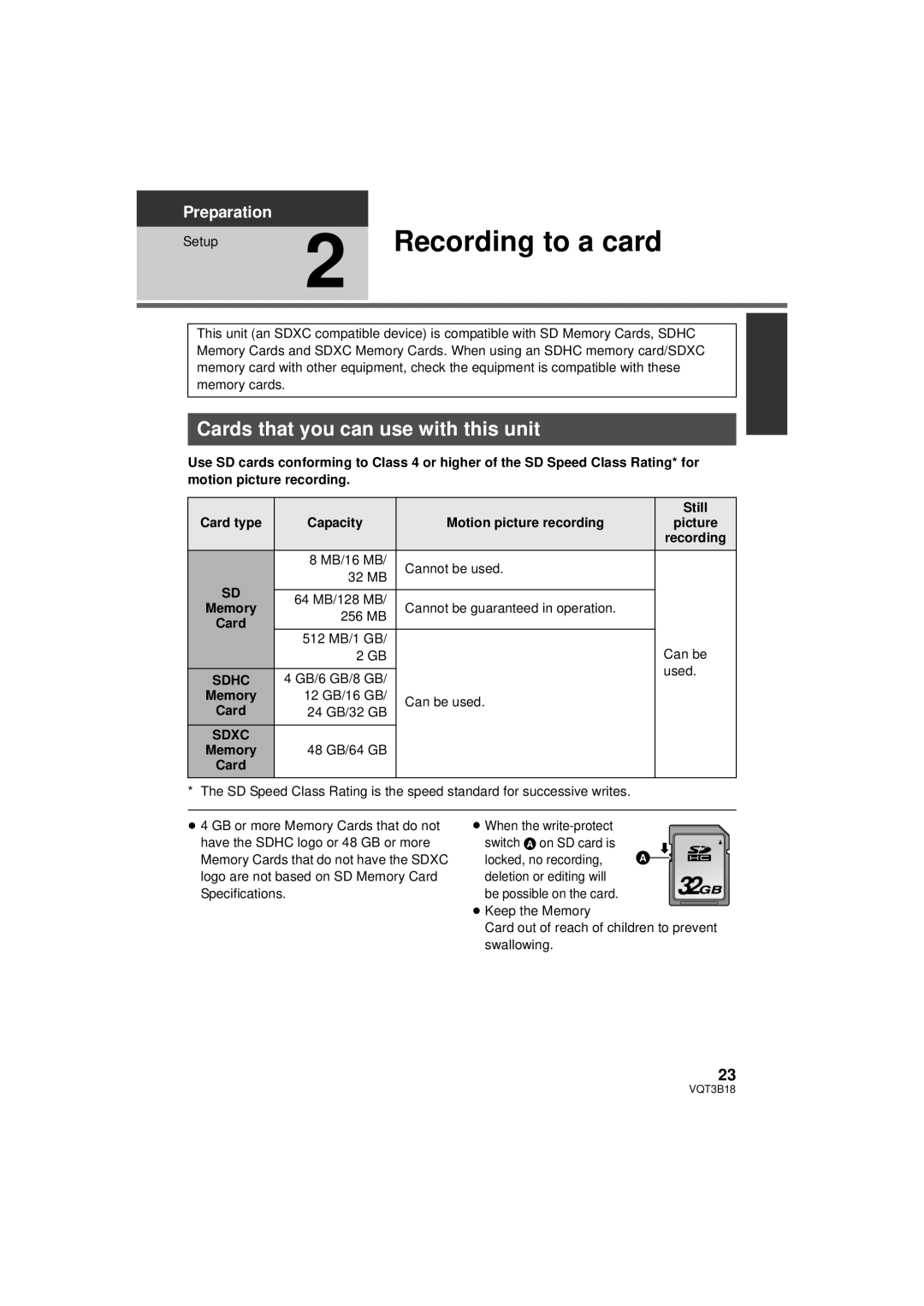 Panasonic HDC-SDT750K, HDC-SDT750PP Recording to a card, Cards that you can use with this unit, Sdhc, Sdxc 