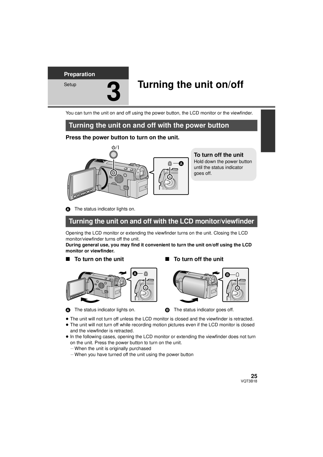 Panasonic HDC-SDT750K, HDC-SDT750PP Turning the unit on/off, Turning the unit on and off with the power button 