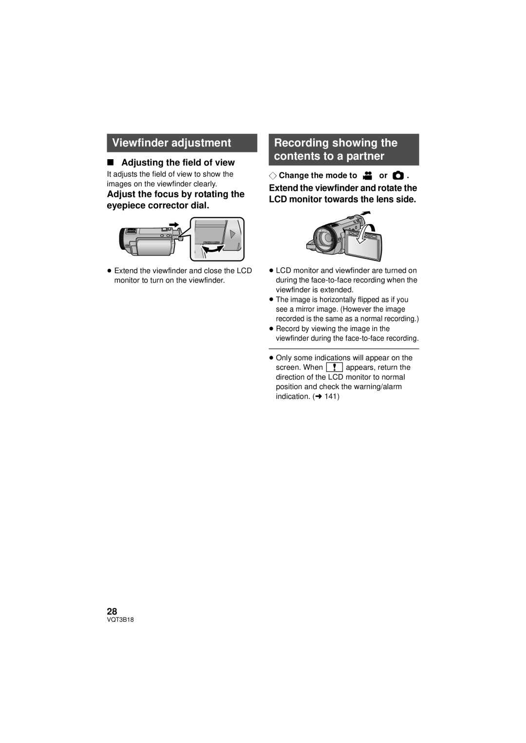 Panasonic HDC-SDT750PP, HDC-SDT750K Viewfinder adjustment, Recording showing the contents to a partner 