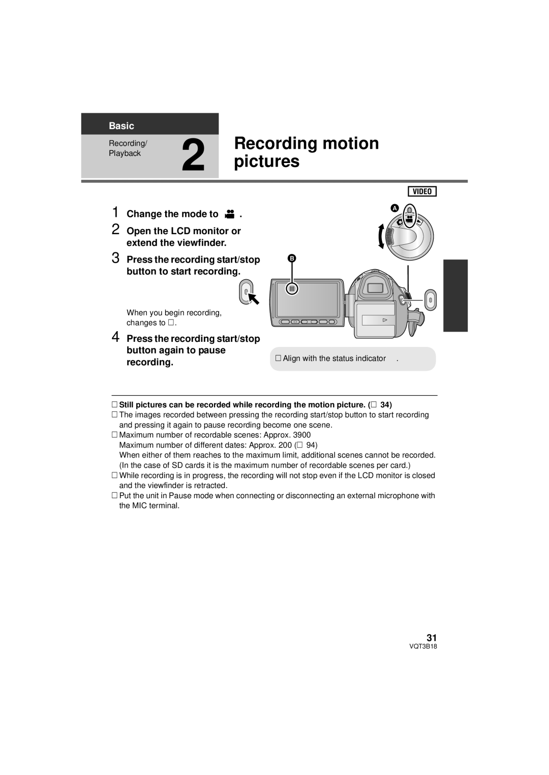 Panasonic HDC-SDT750K, HDC-SDT750PP operating instructions Recording motion, Pictures, Playback 