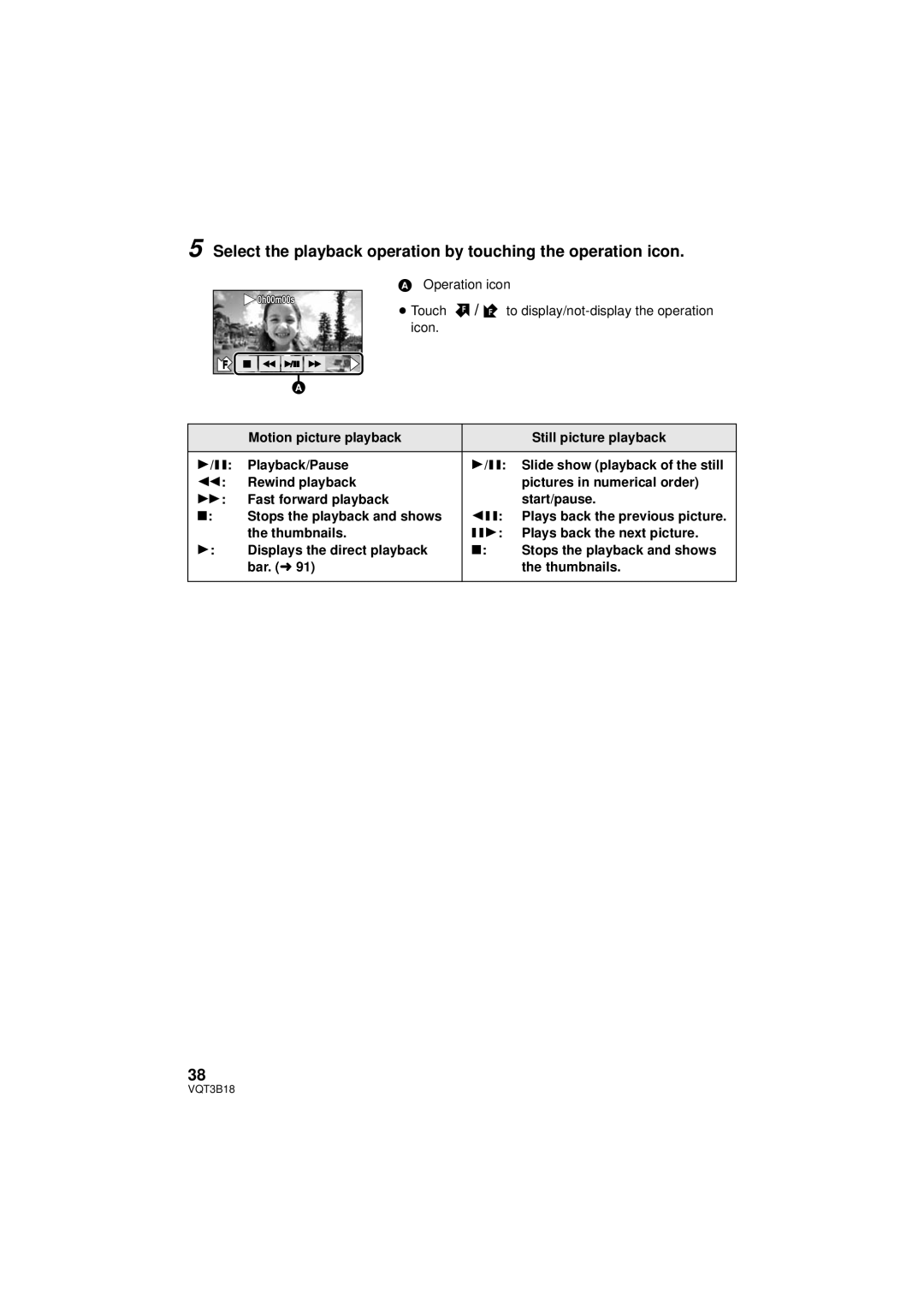 Panasonic HDC-SDT750PP, HDC-SDT750K operating instructions Select the playback operation by touching the operation icon 