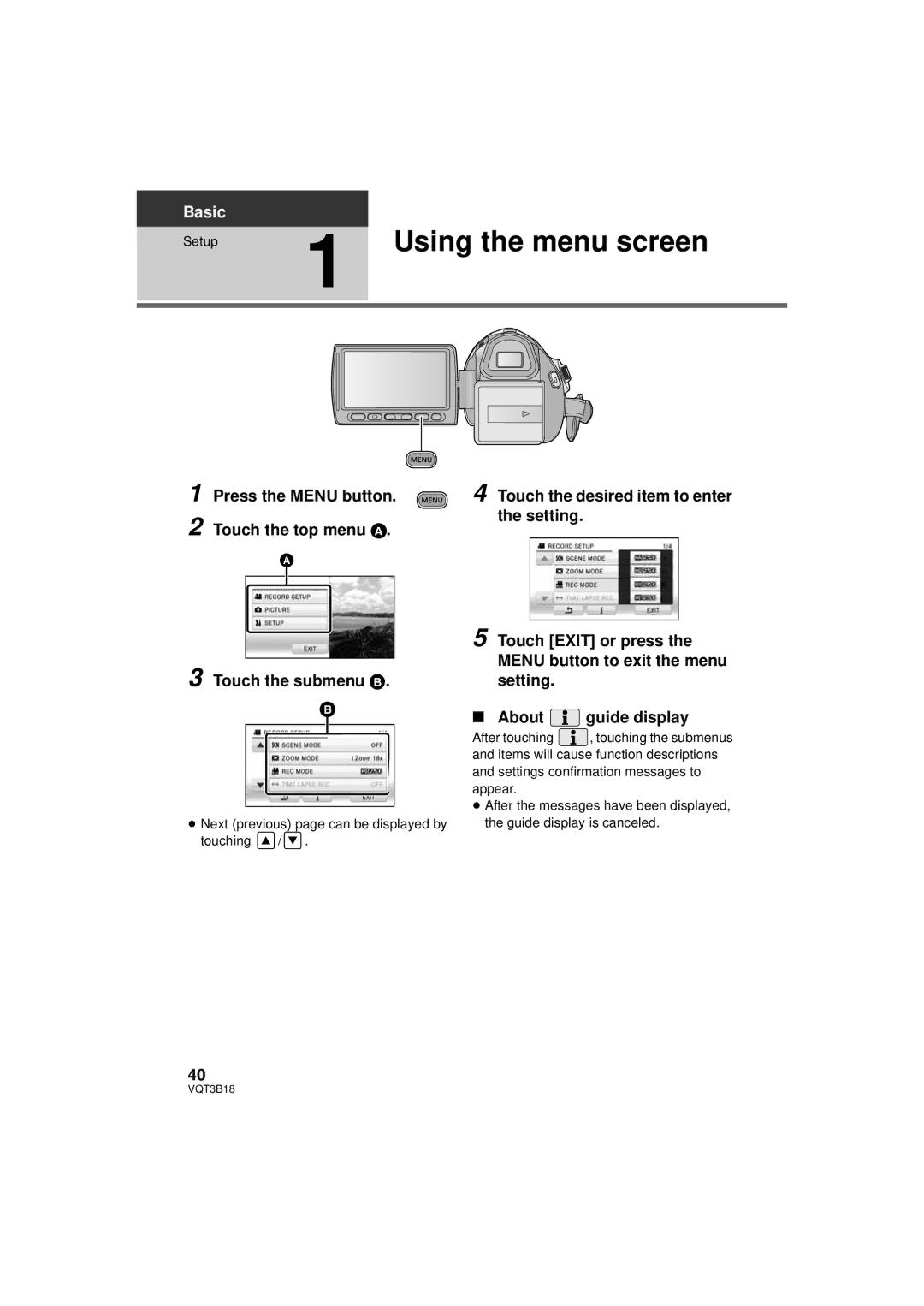 Panasonic HDC-SDT750PP, HDC-SDT750K operating instructions Using the menu screen, Setup 