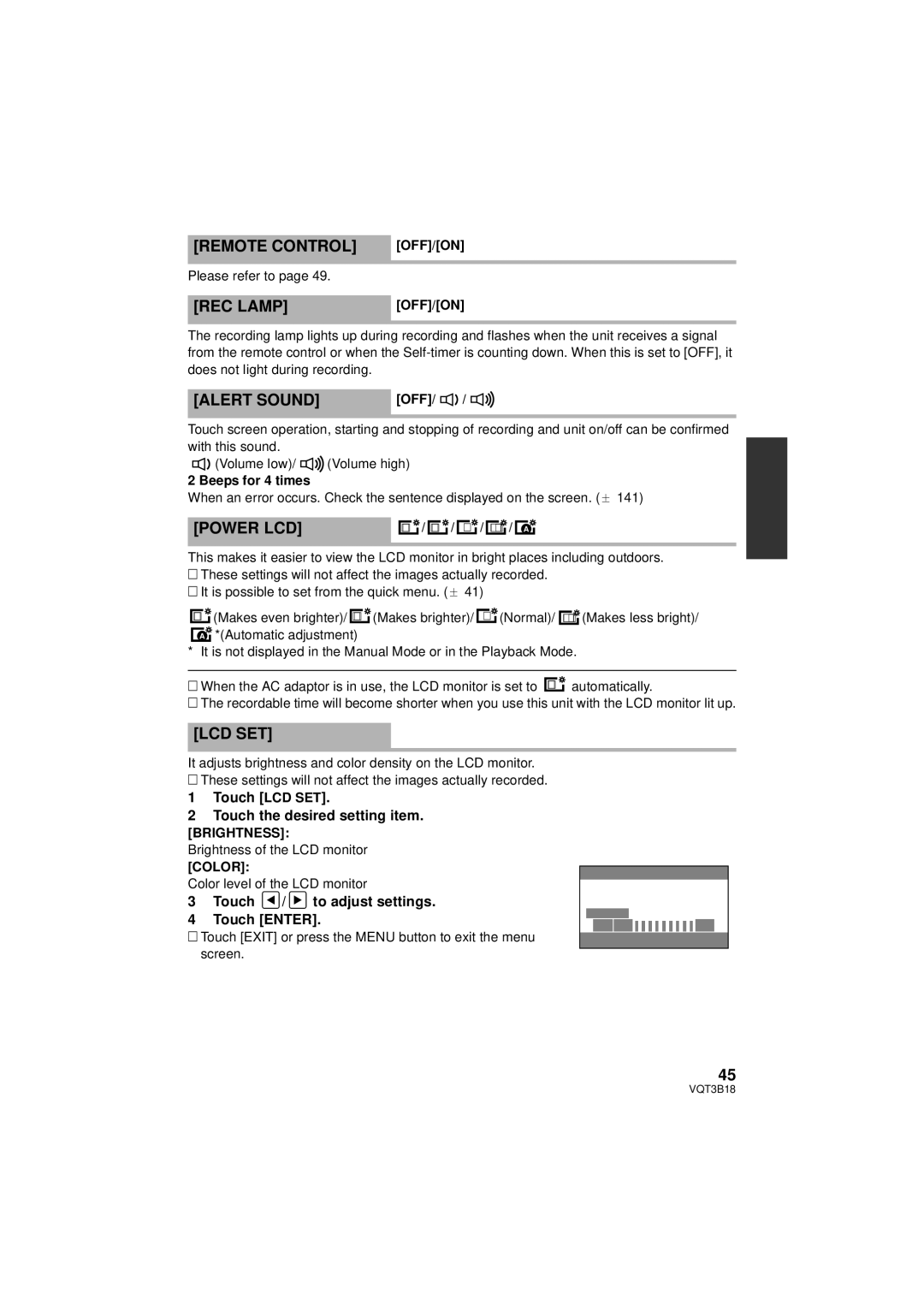 Panasonic HDC-SDT750K, HDC-SDT750PP operating instructions Remote Control, REC Lamp, Alert Sound, Power LCD, Lcd Set 