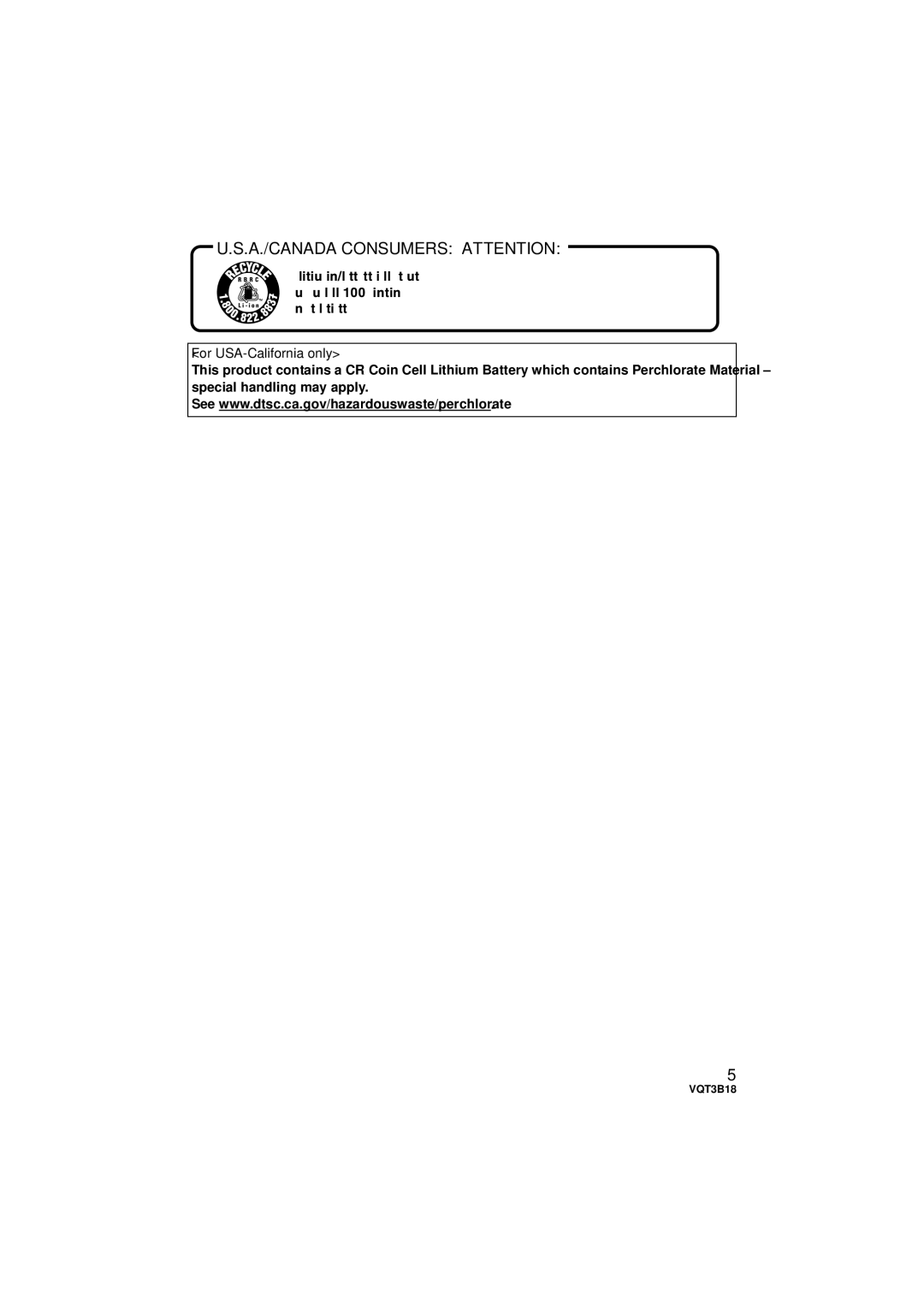 Panasonic HDC-SDT750K, HDC-SDT750PP operating instructions A./CANADA Consumers Attention, For USA-California only 