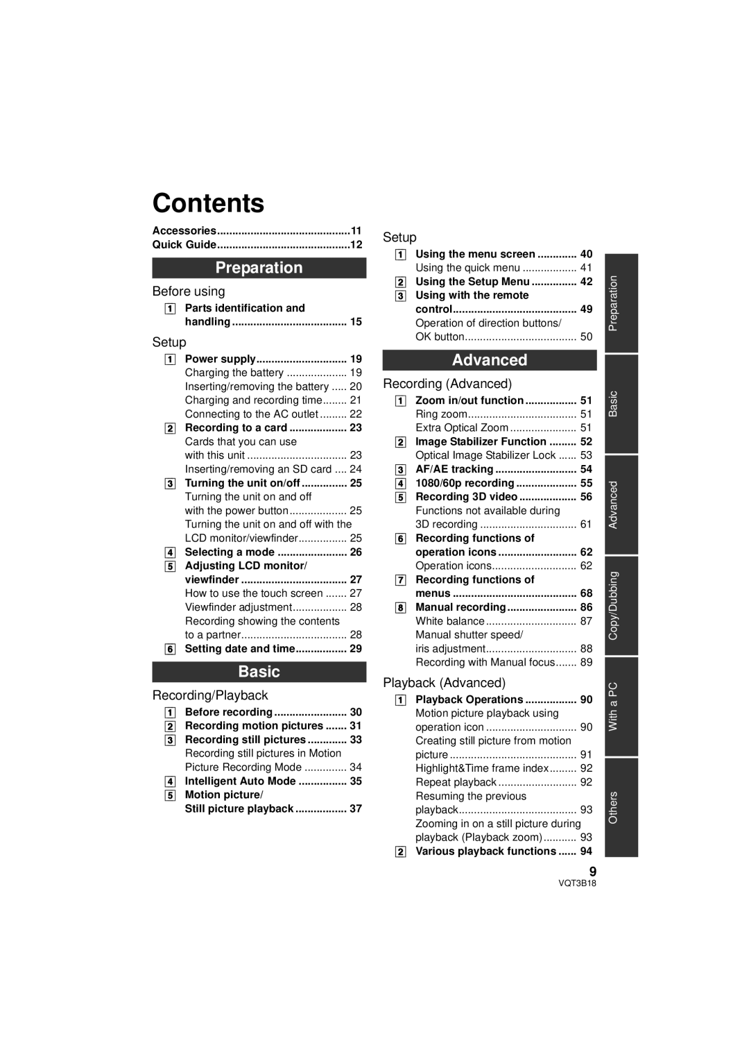 Panasonic HDC-SDT750K, HDC-SDT750PP operating instructions Contents 