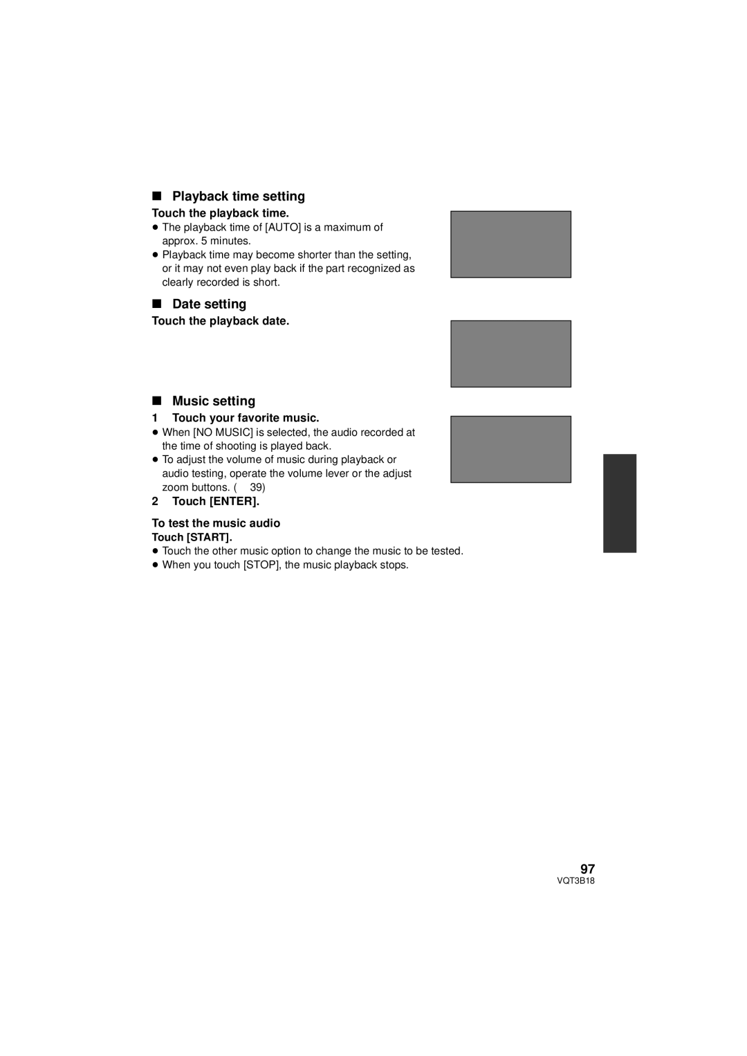 Panasonic HDC-SDT750K, HDC-SDT750PP operating instructions Playback time setting, Date setting, Music setting 