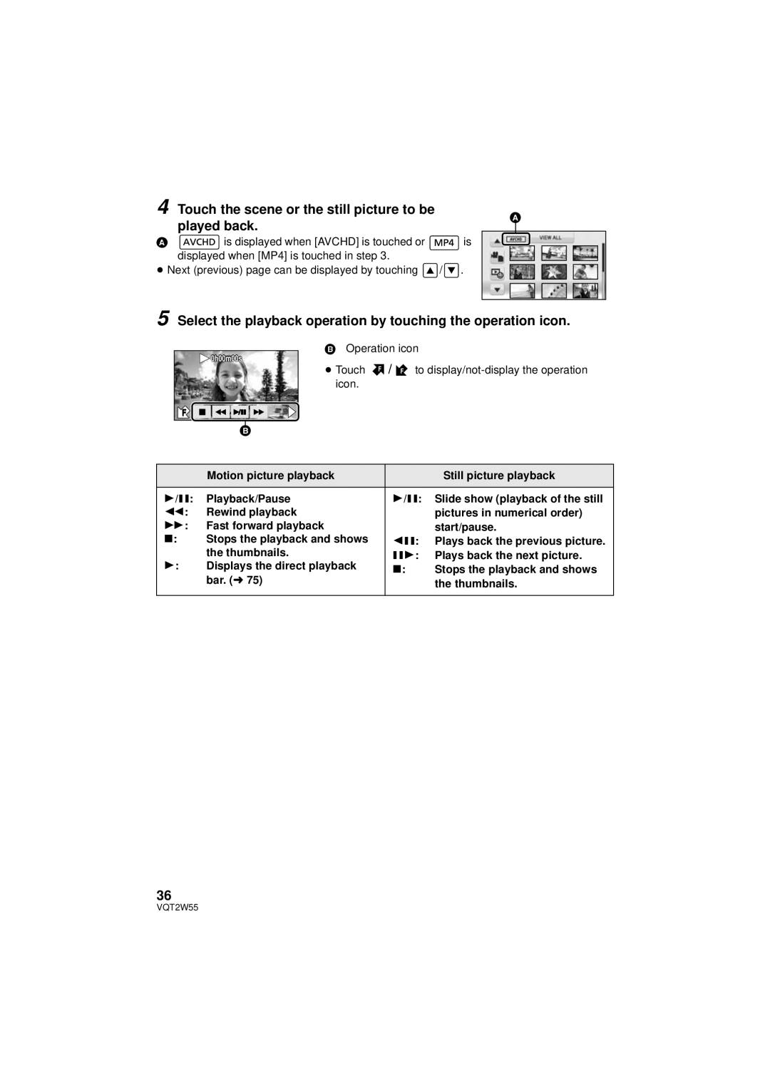 Panasonic HDC-SDX1P operating instructions Touch the scene or the still picture to be Played back 