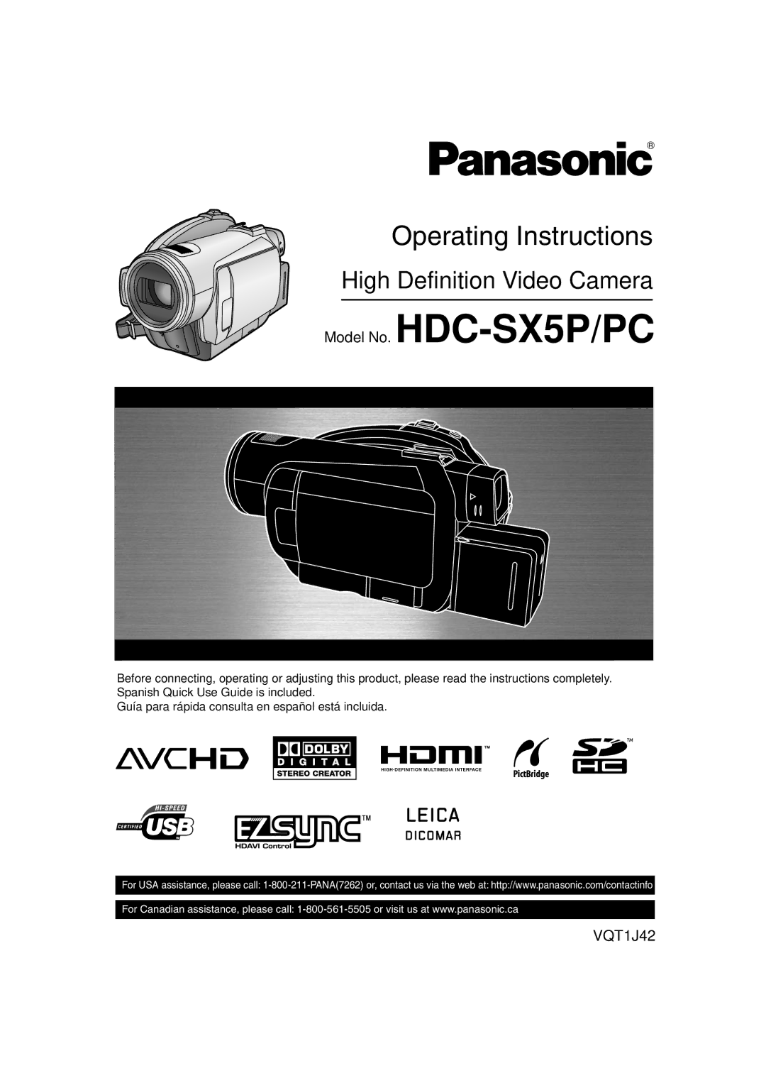 Panasonic HDC-SX5PC operating instructions Model No. HDC-SX5P/PC 