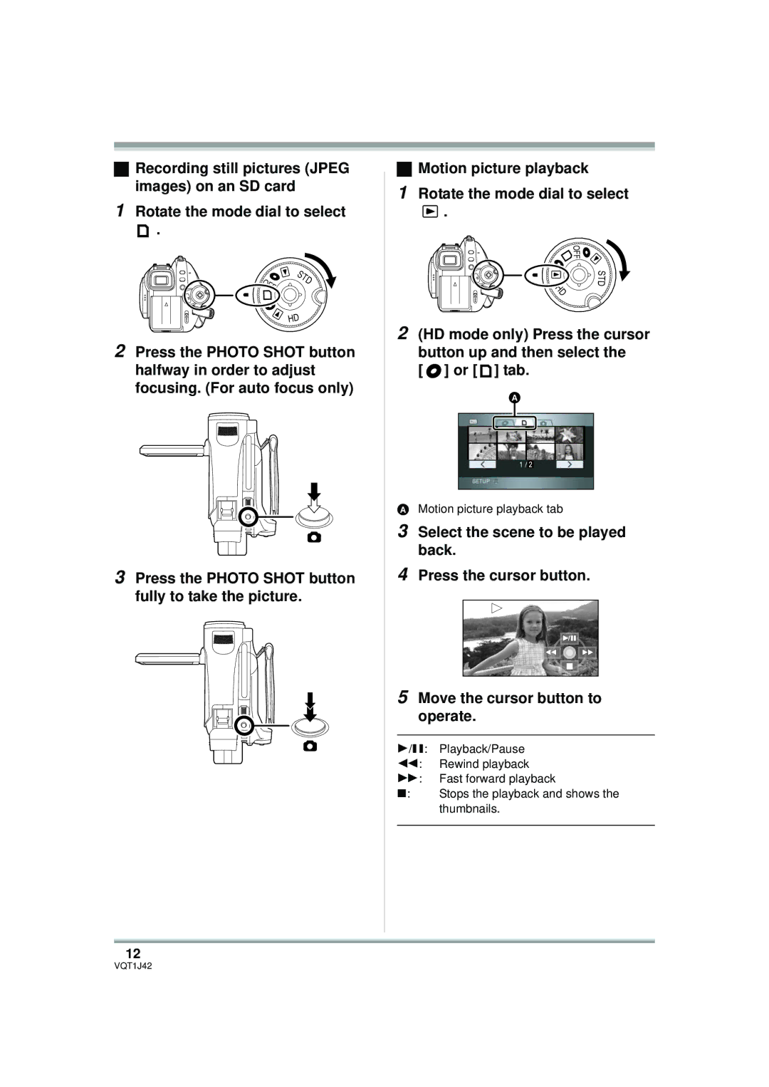 Panasonic HDC-SX5PC operating instructions Motion picture playback tab 