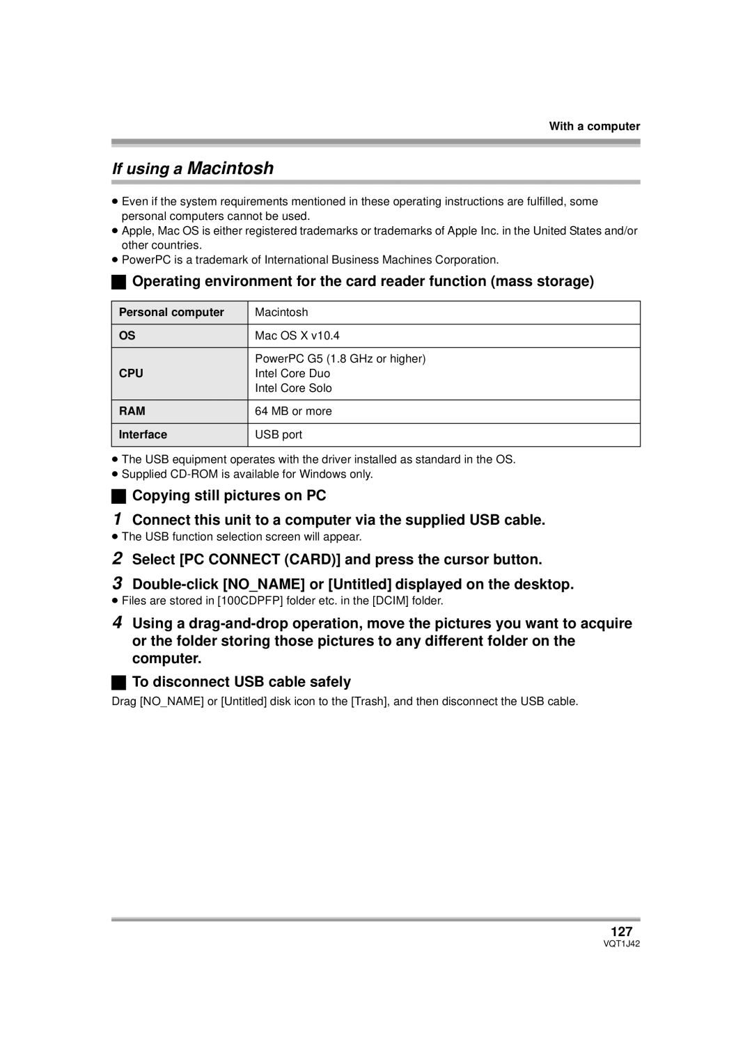 Panasonic HDC-SX5PC operating instructions If using a Macintosh, 127 