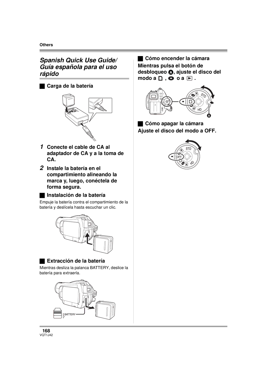 Panasonic HDC-SX5PC Spanish Quick Use Guide/ Guía española para el uso rápido, Extracción de la batería, 168 