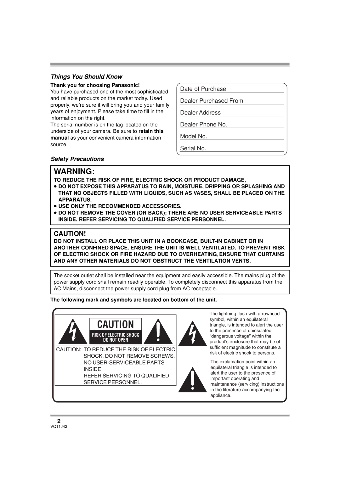 Panasonic HDC-SX5PC operating instructions Things You Should Know, Safety Precautions, Thank you for choosing Panasonic 