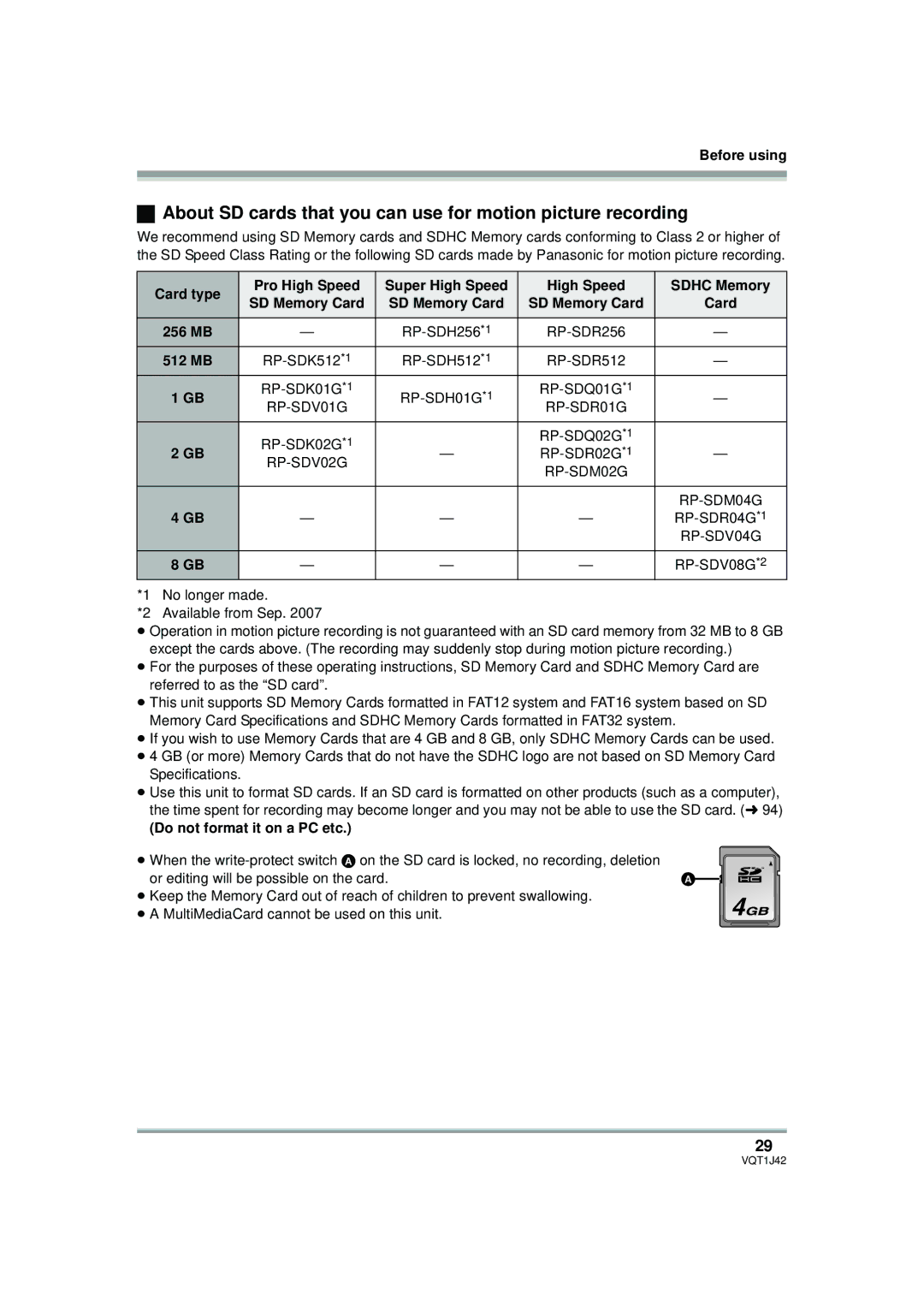 Panasonic HDC-SX5PC Card type Pro High Speed Super High Speed Sdhc Memory, Do not format it on a PC etc 