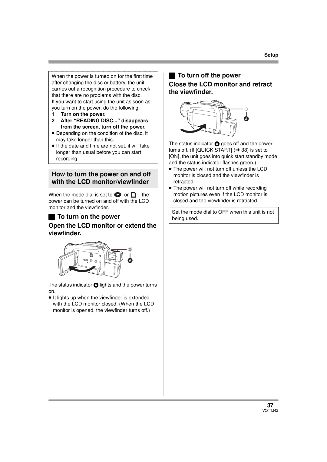 Panasonic HDC-SX5PC operating instructions Turn on the power 