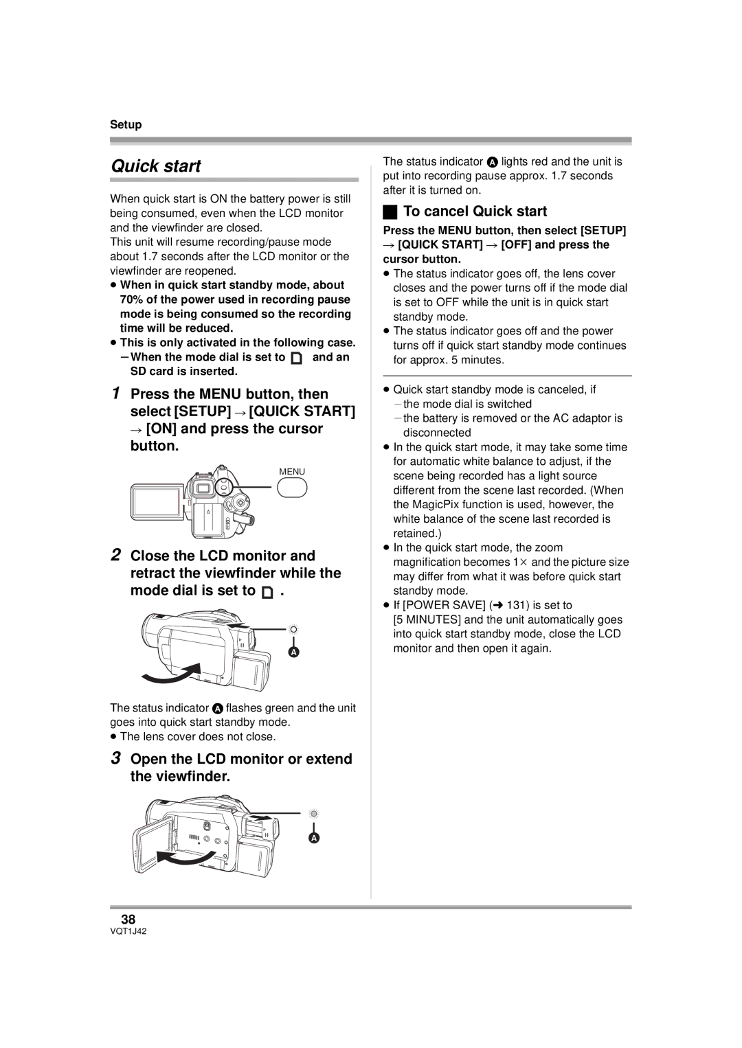 Panasonic HDC-SX5PC operating instructions To cancel Quick start 