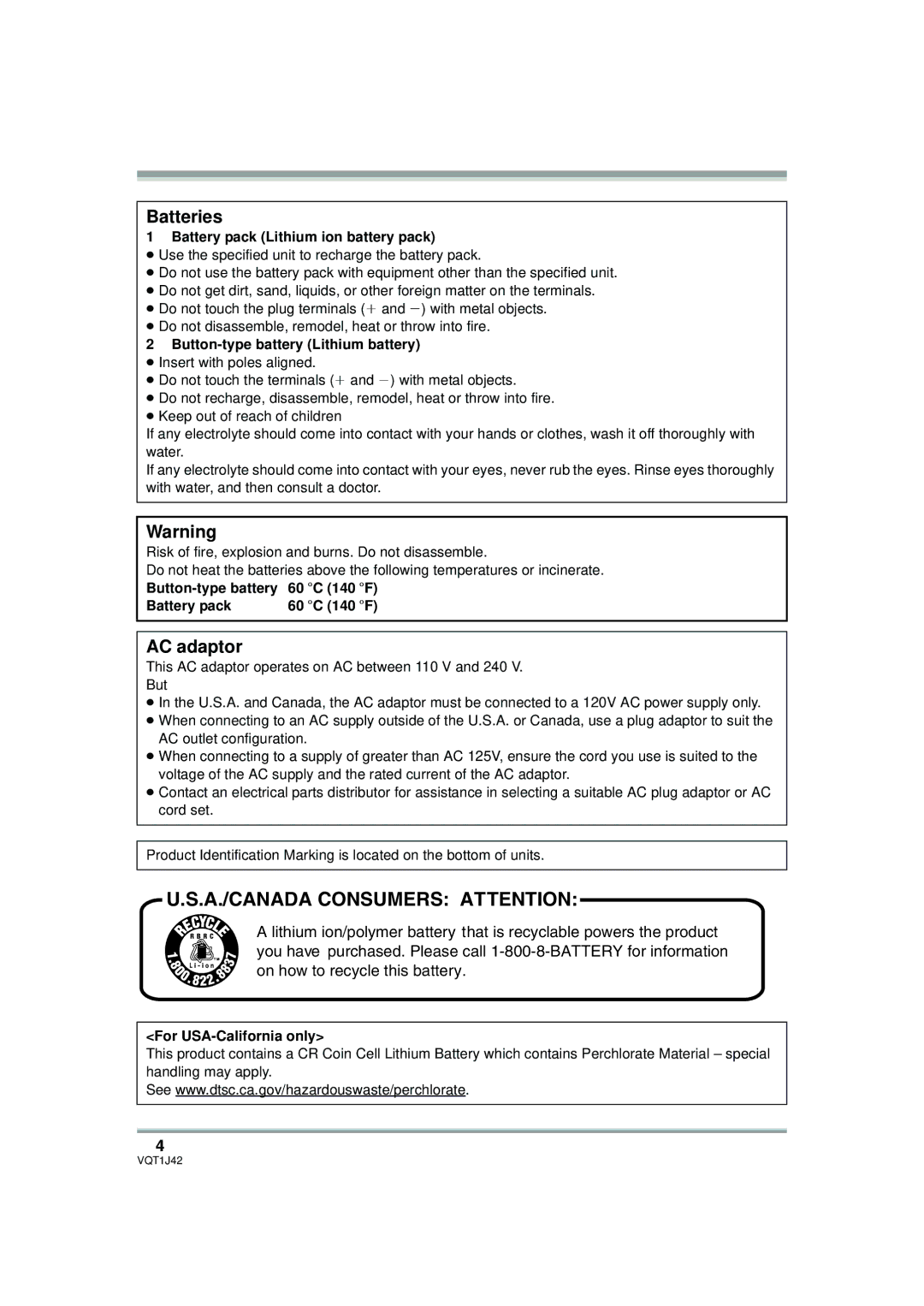 Panasonic HDC-SX5PC operating instructions Batteries, AC adaptor 