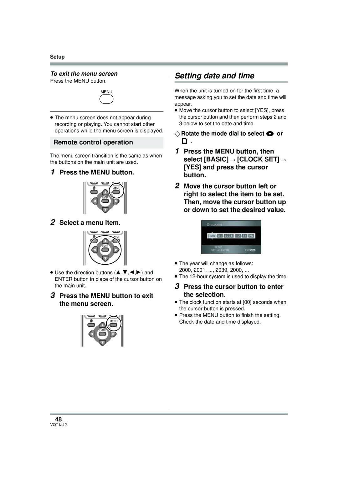 Panasonic HDC-SX5PC operating instructions Setting date and time 