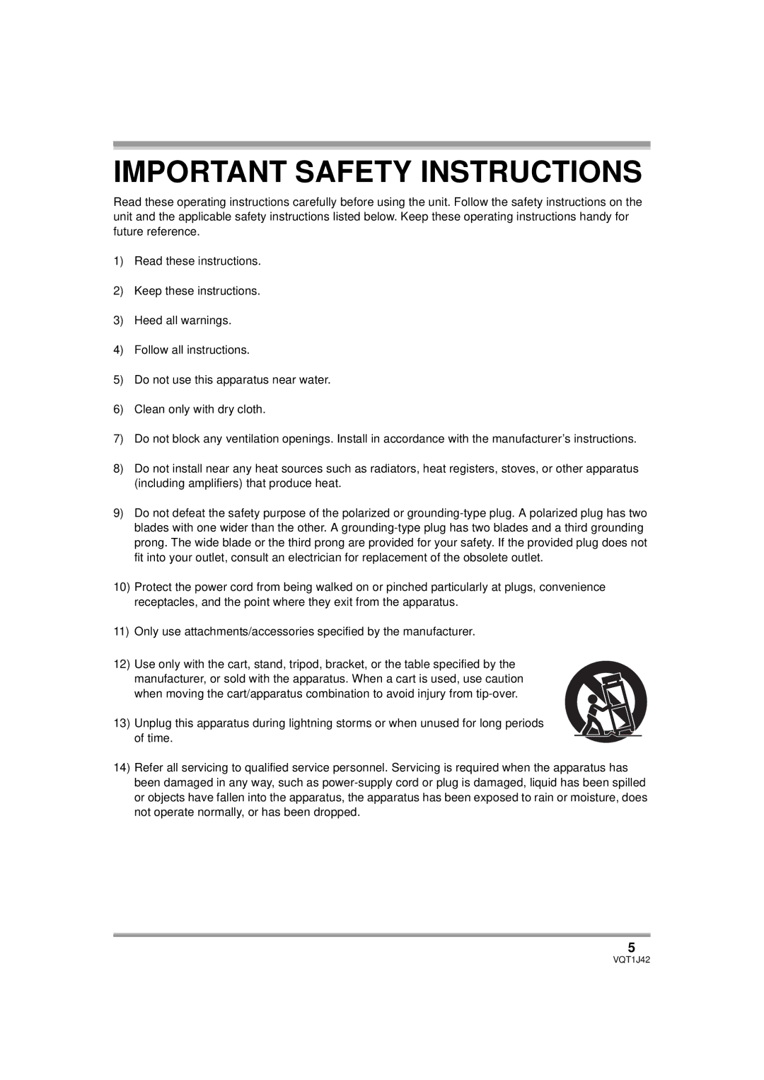 Panasonic HDC-SX5PC operating instructions Important Safety Instructions 