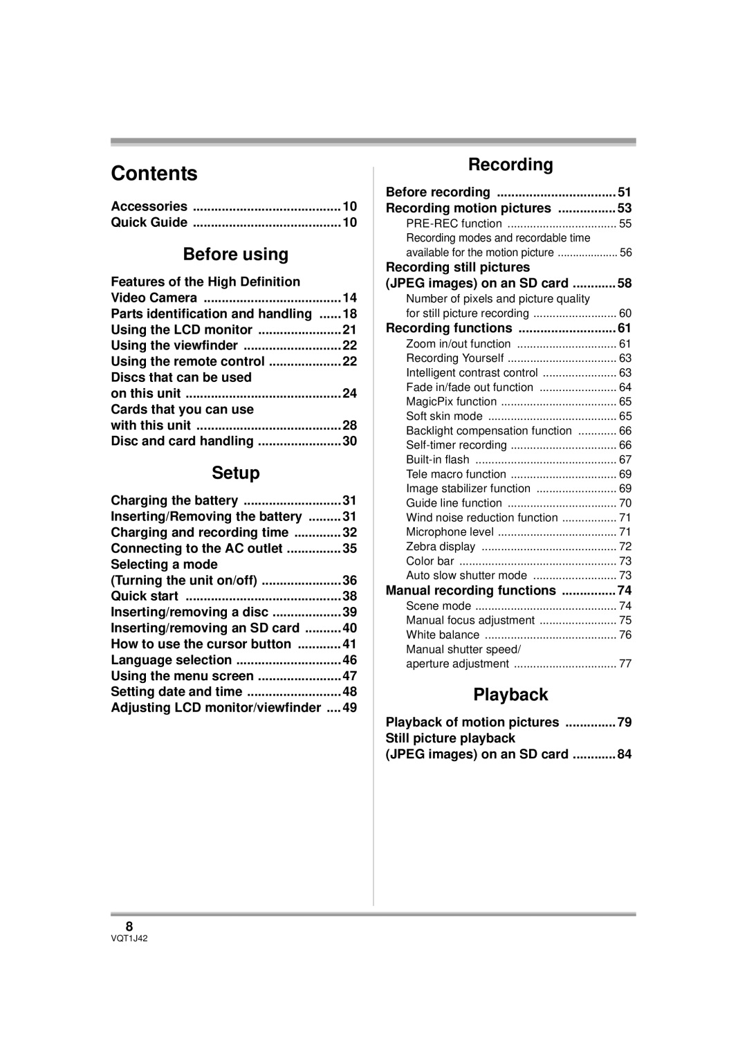 Panasonic HDC-SX5PC operating instructions Contents 