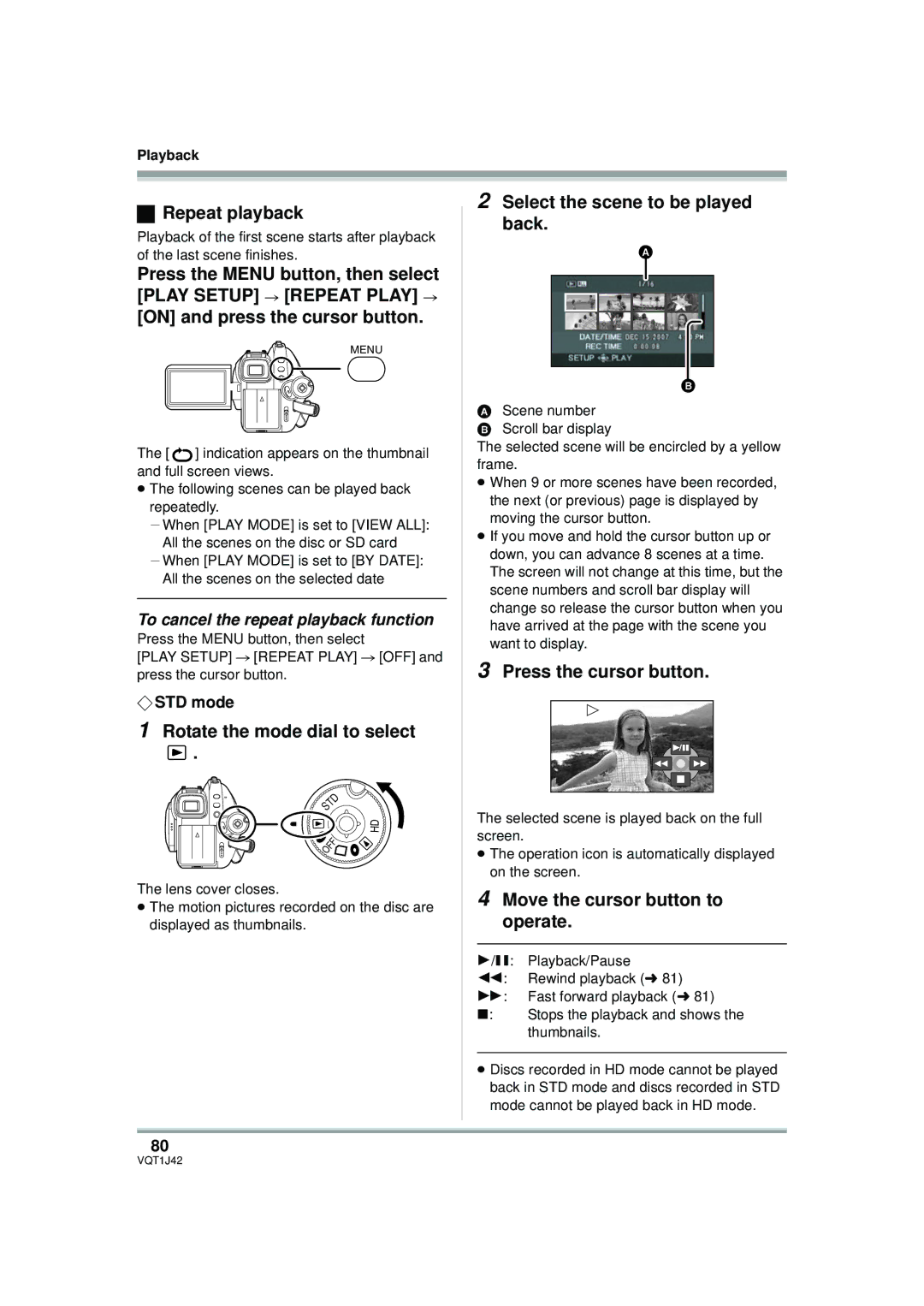 Panasonic HDC-SX5PC operating instructions Repeat playback, To cancel the repeat playback function 