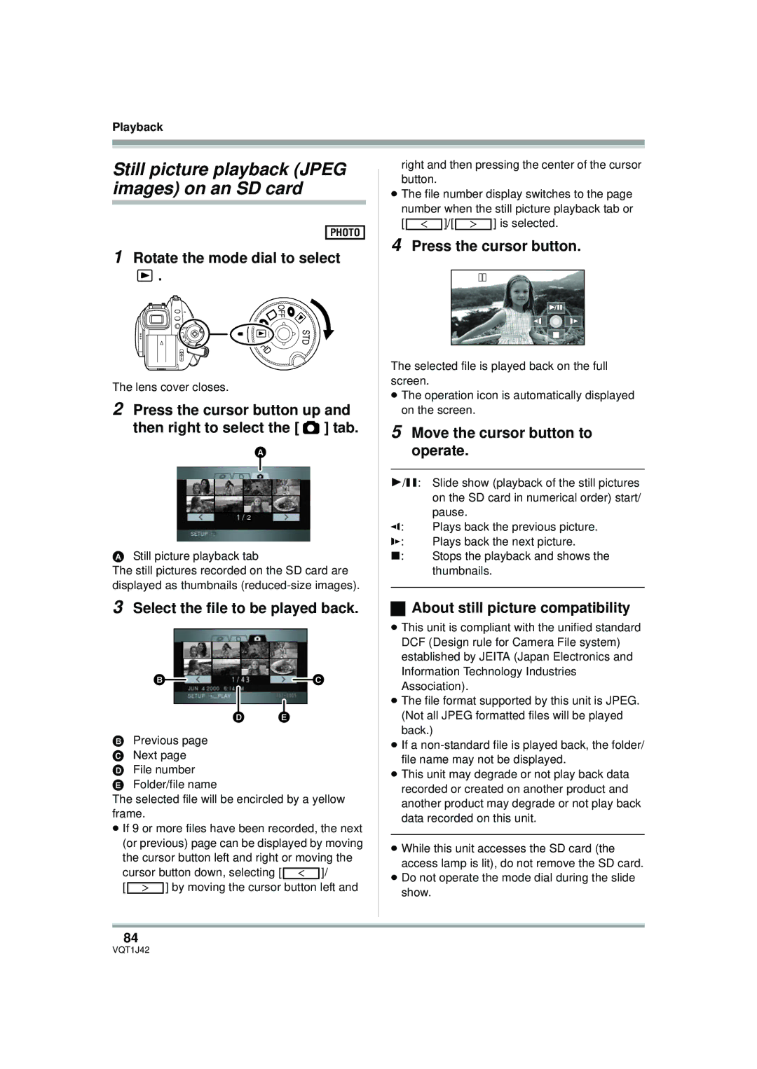 Panasonic HDC-SX5PC Still picture playback Jpeg images on an SD card, Select the file to be played back 