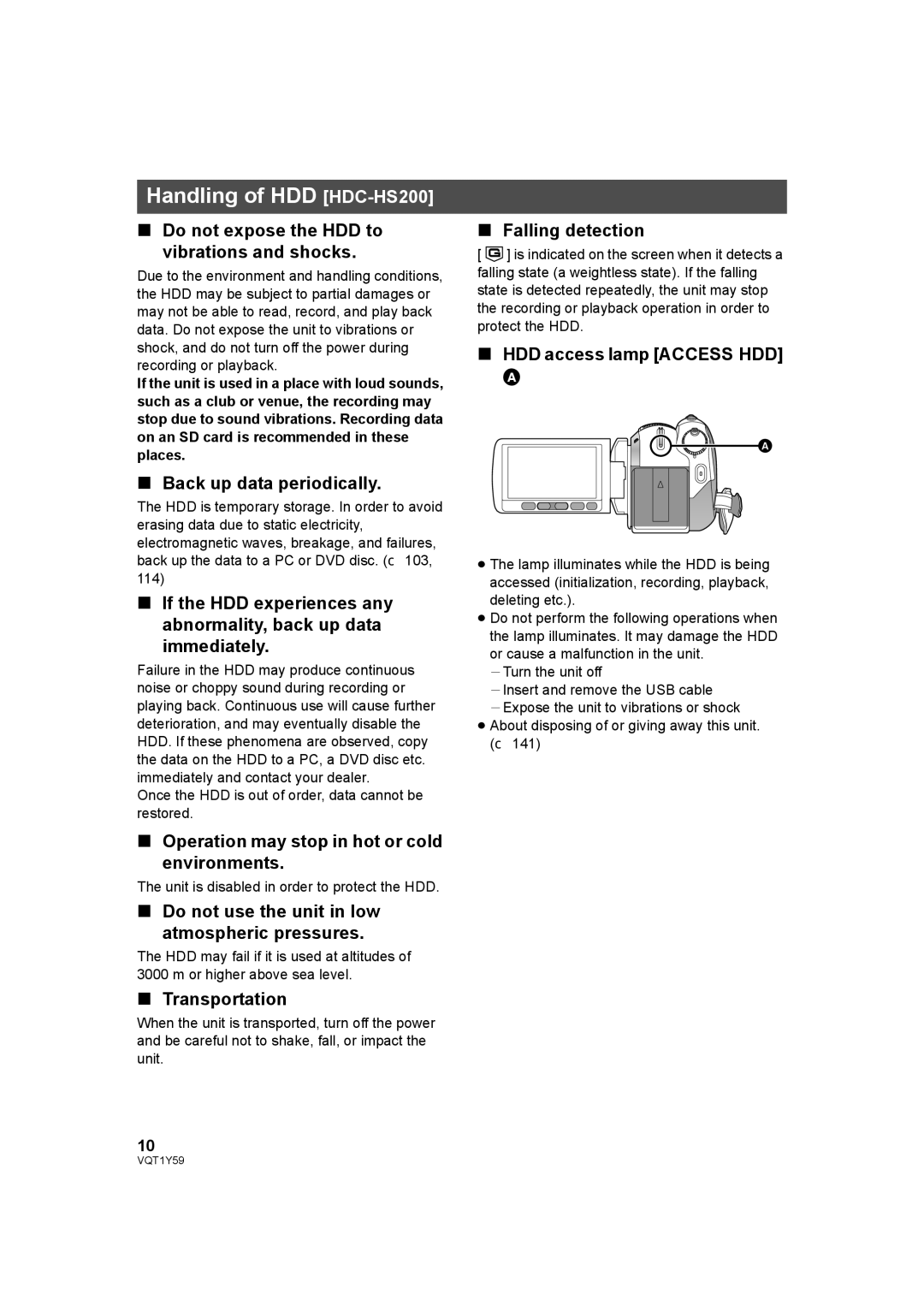 Panasonic HDC-TM200 operating instructions Handling of HDD HDC-HS200 