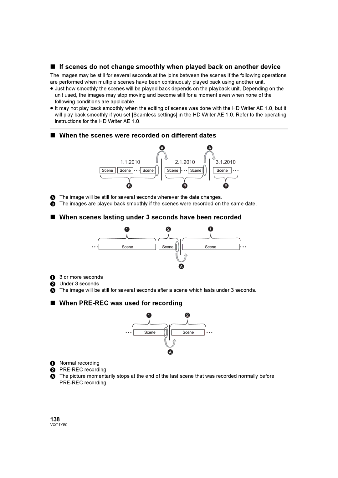 Panasonic HDC-TM200, HDC-HS200 When the scenes were recorded on different dates, When PRE-REC was used for recording, 138 