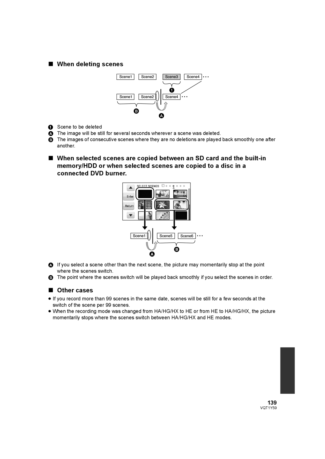 Panasonic HDC-HS200, HDC-TM200 operating instructions When deleting scenes, Other cases, 139 