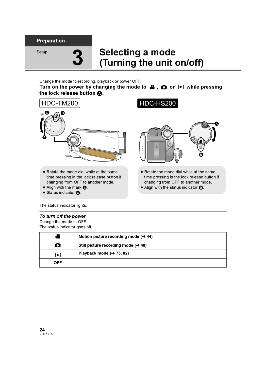 Panasonic HDC-TM200, HDC-HS200 operating instructions Turning the unit on/off, Off 