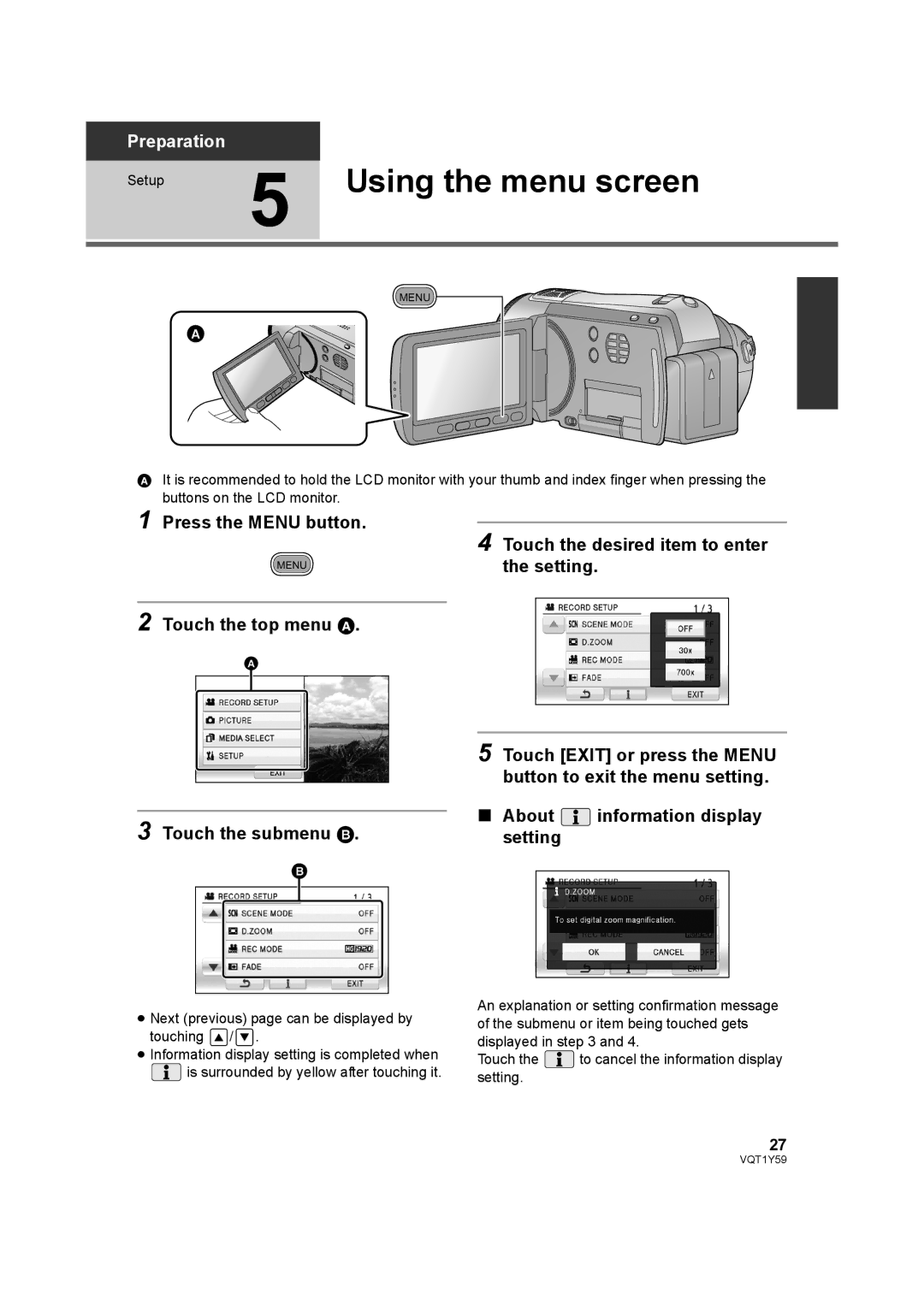 Panasonic HDC-HS200, HDC-TM200 operating instructions Using the menu screen, Press the Menu button 