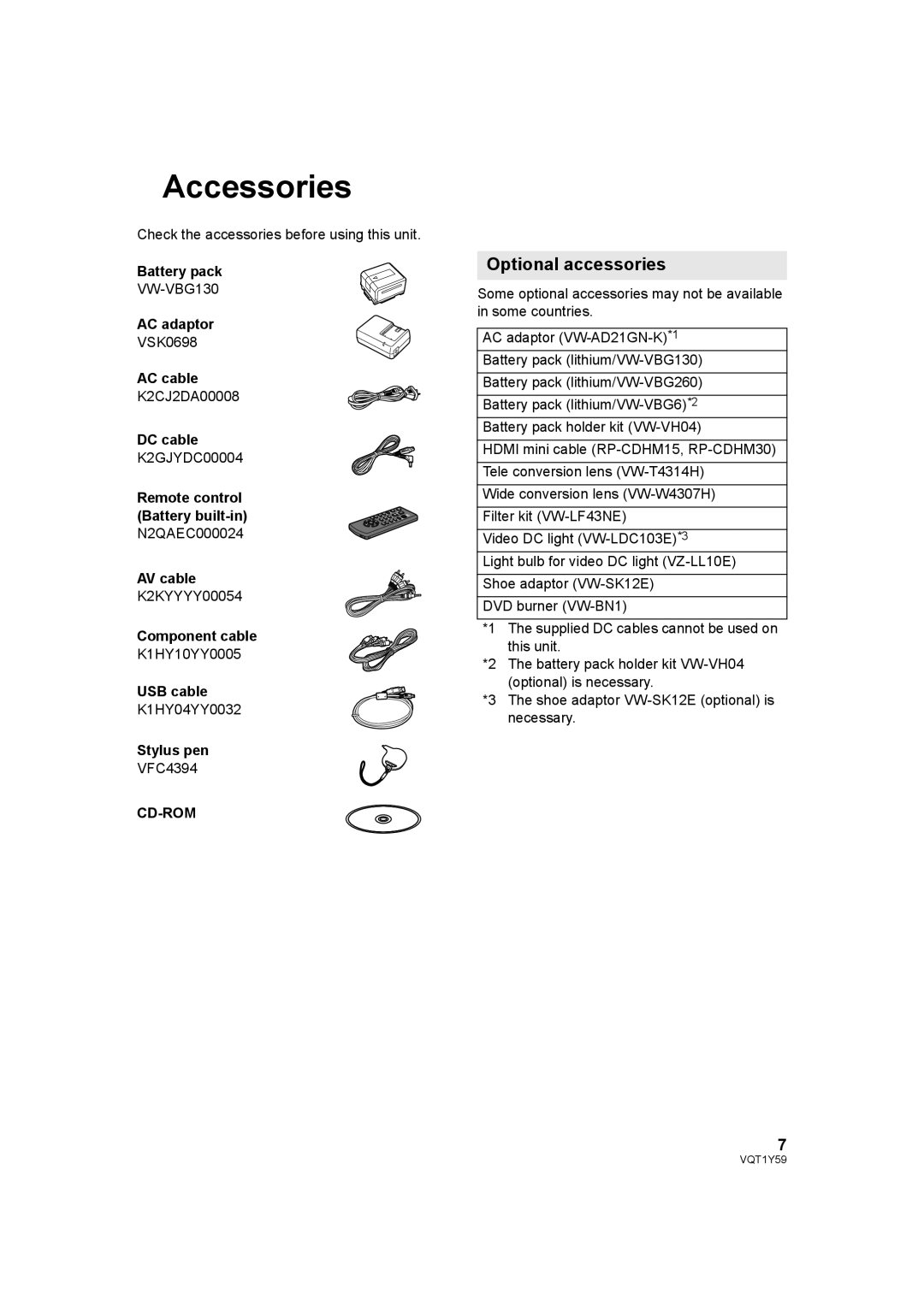 Panasonic HDC-HS200, HDC-TM200 operating instructions Accessories, Optional accessories, Cd-Rom 