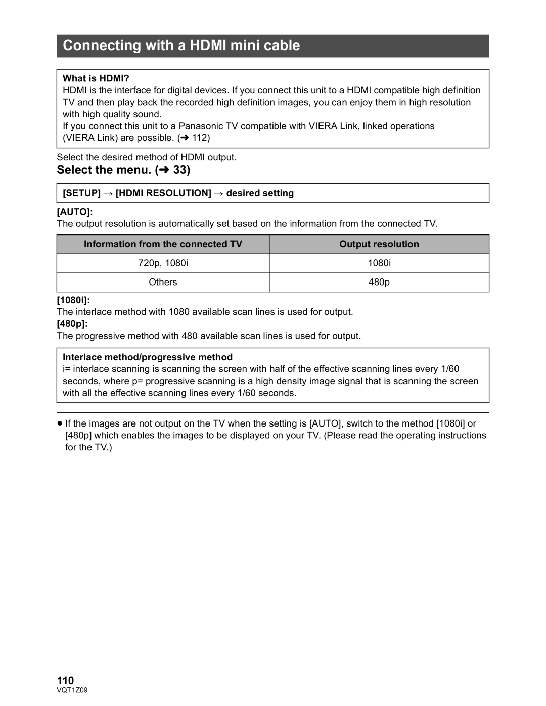 Panasonic HDC-TM300P/PC, HDC-HS300P/PC operating instructions Connecting with a Hdmi mini cable, 110 