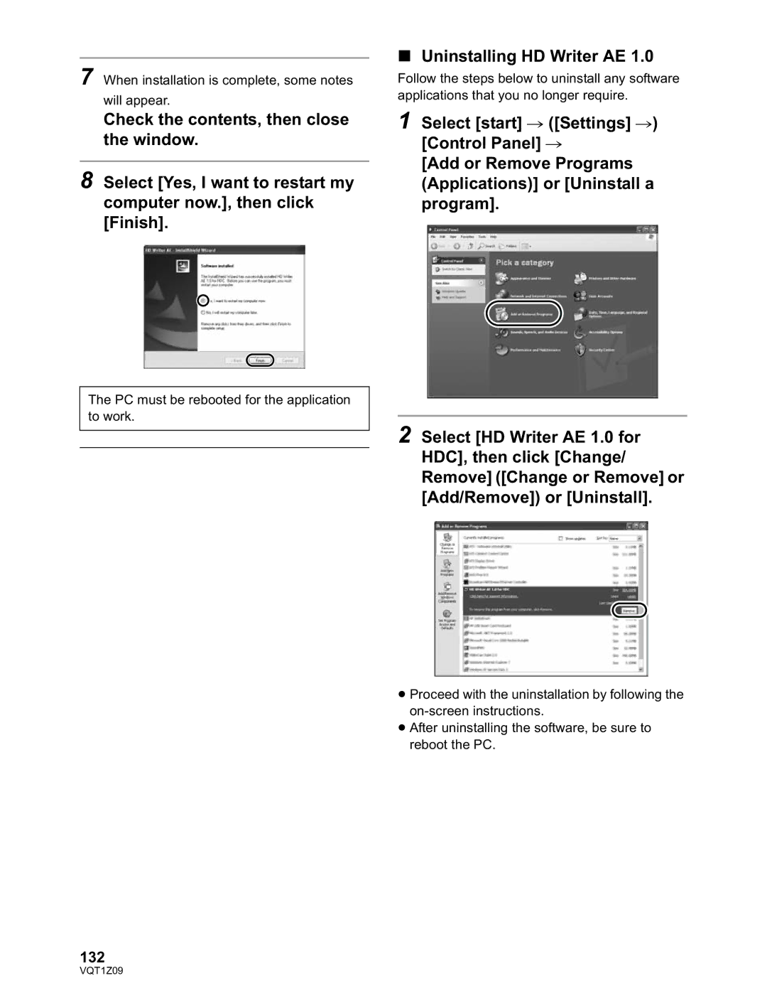 Panasonic HDC-TM300P/PC, HDC-HS300P/PC operating instructions Uninstalling HD Writer AE, 132 