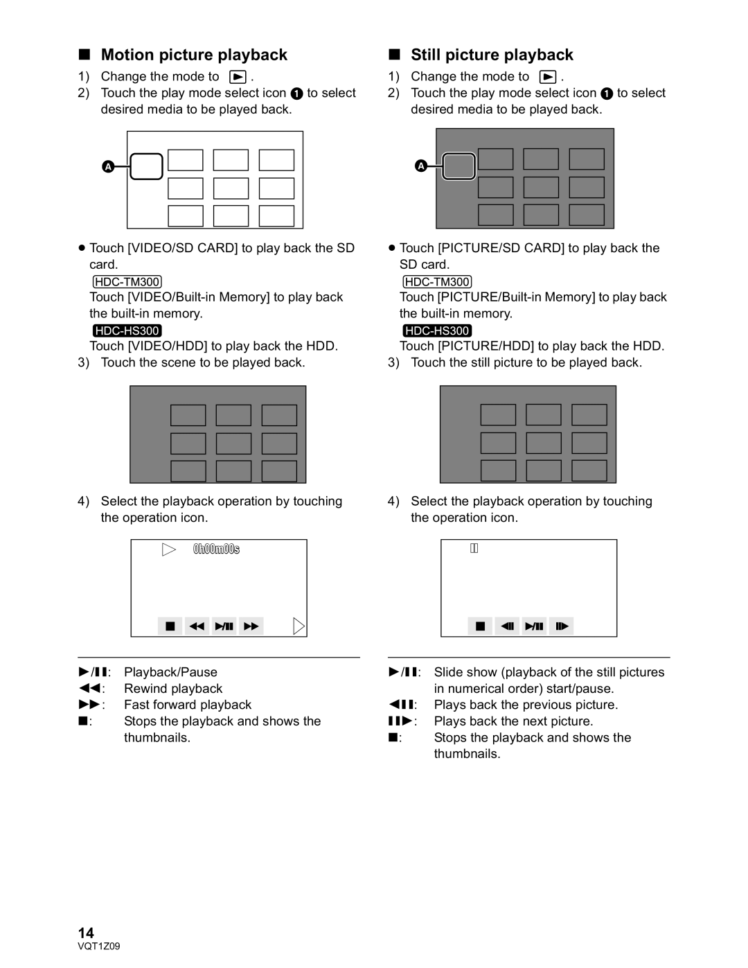 Panasonic HDC-TM300P/PC, HDC-HS300P/PC operating instructions Motion picture playback, Still picture playback 