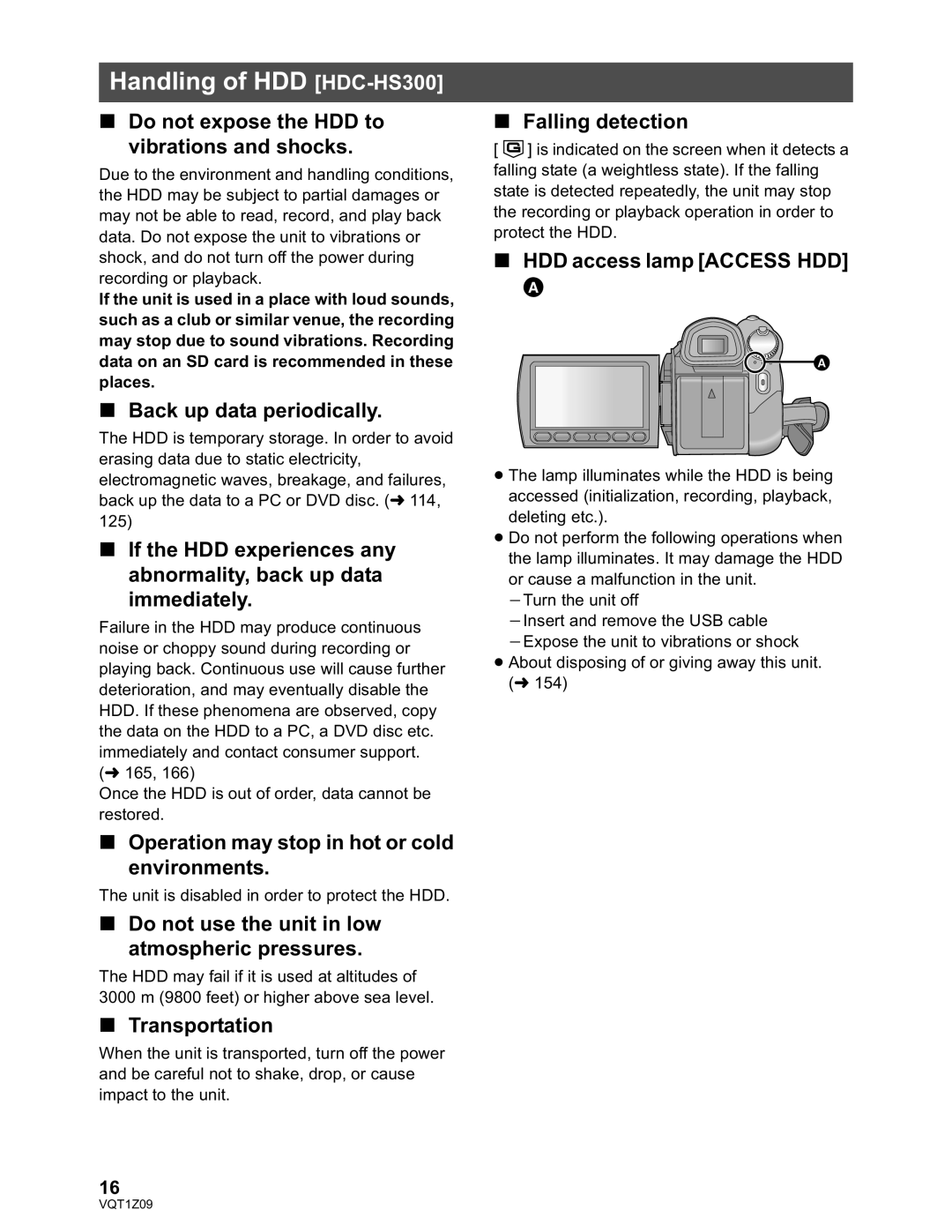 Panasonic HDC-TM300P/PC, HDC-HS300P/PC operating instructions Handling of HDD HDC-HS300 