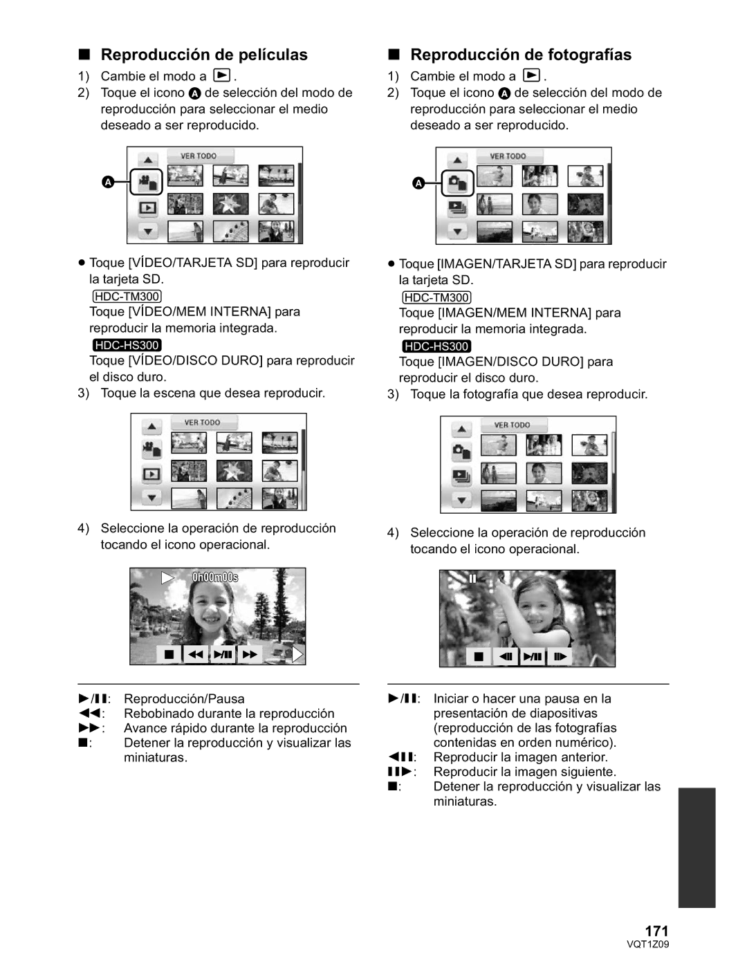 Panasonic HDC-HS300P/PC, HDC-TM300P/PC operating instructions Reproducción de películas, Reproducción de fotografías, 171 