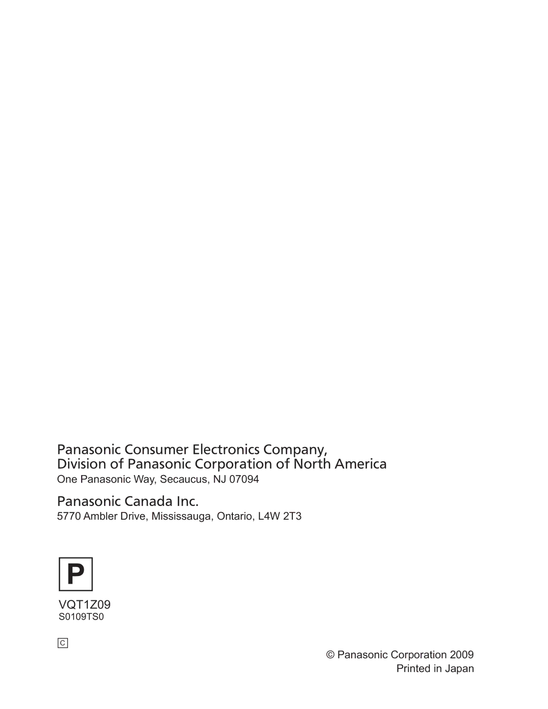 Panasonic HDC-TM300P/PC, HDC-HS300P/PC operating instructions Panasonic Canada Inc 