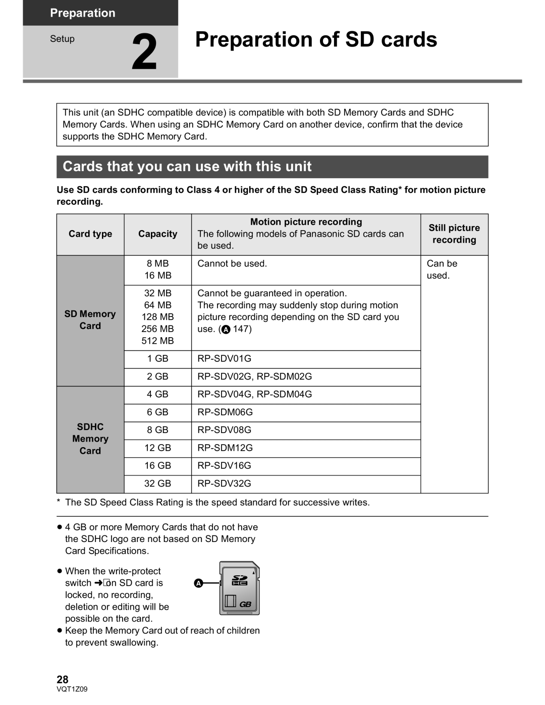 Panasonic HDC-TM300P/PC, HDC-HS300P/PC Preparation of SD cards, Cards that you can use with this unit, Sdhc 