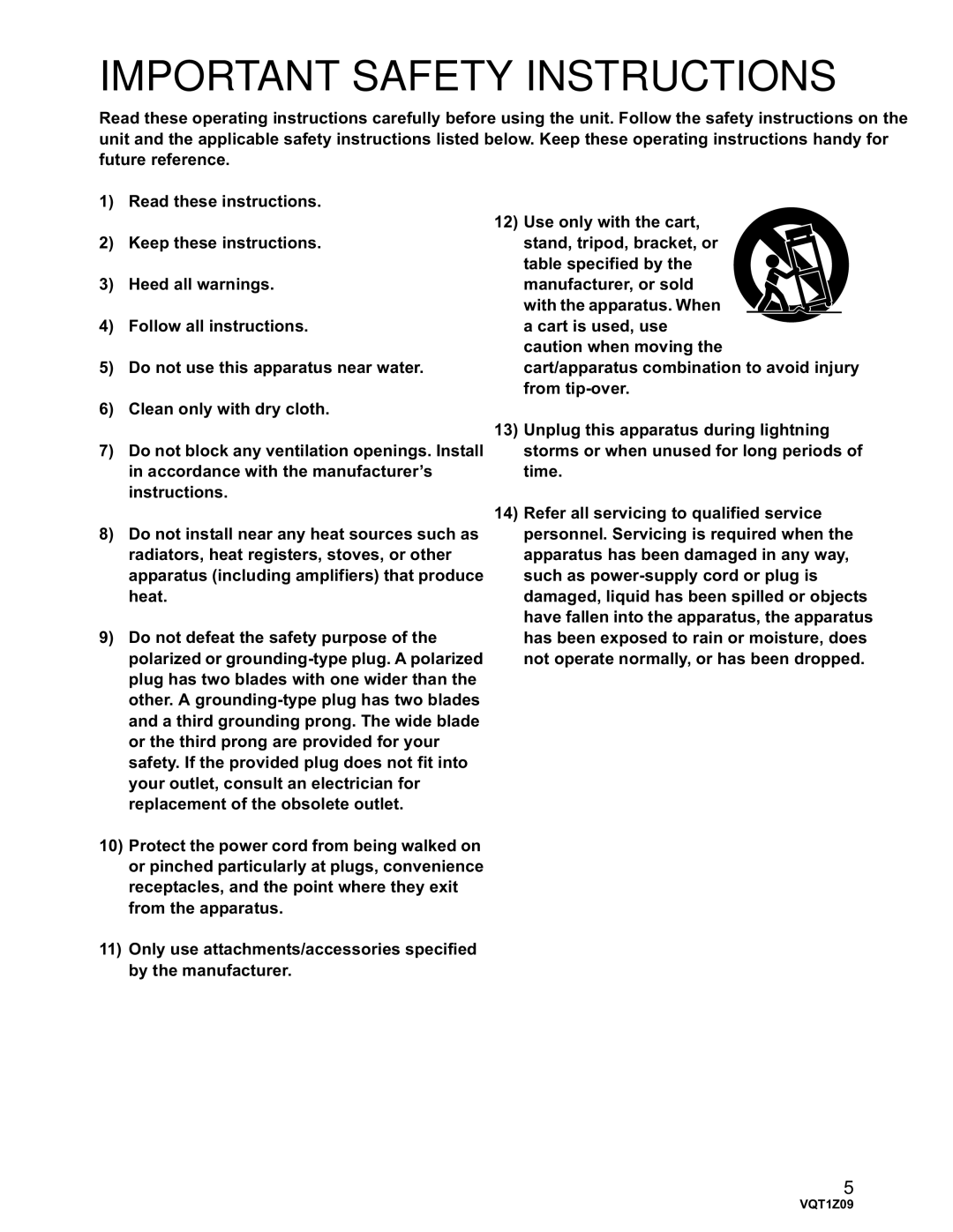 Panasonic HDC-HS300P/PC, HDC-TM300P/PC operating instructions Important Safety Instructions 