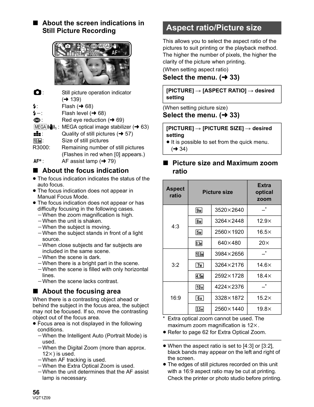 Panasonic HDC-TM300P/PC, HDC-HS300P/PC Aspect ratio/Picture size, About the screen indications in Still Picture Recording 