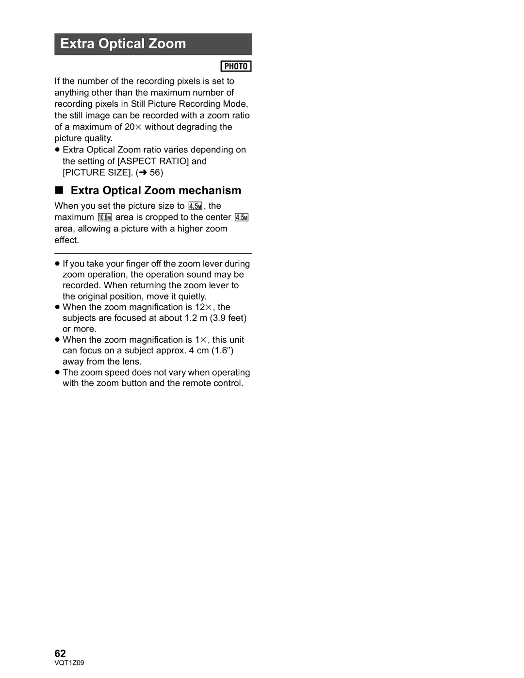 Panasonic HDC-TM300P/PC, HDC-HS300P/PC operating instructions Extra Optical Zoom mechanism 