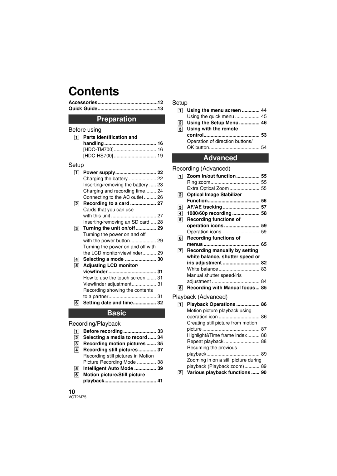 Panasonic HDC-TM700K, HDC-TM700P/PC, HDC-HS700P/PC operating instructions Contents 