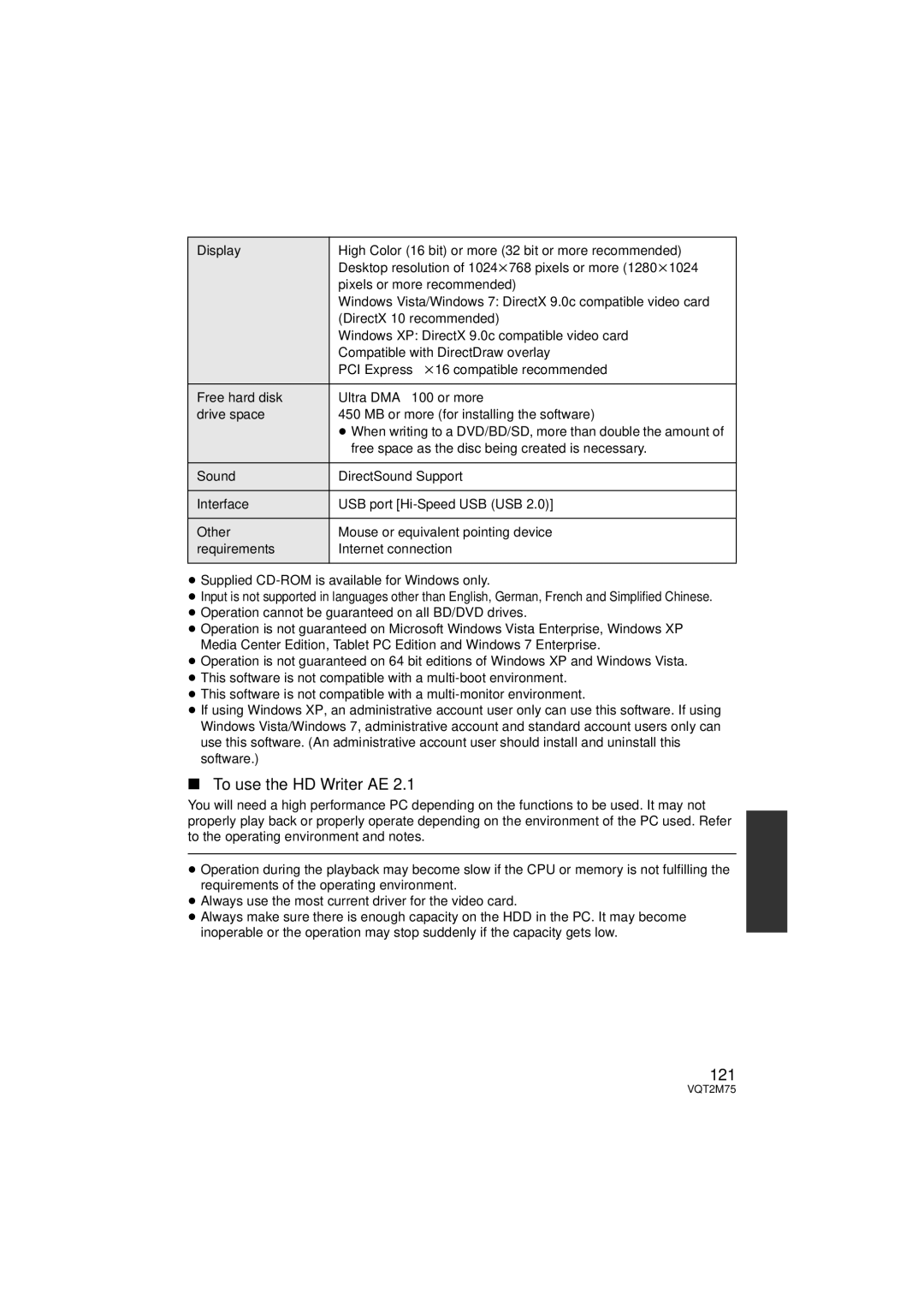 Panasonic HDC-TM700K, HDC-TM700P/PC, HDC-HS700P/PC operating instructions To use the HD Writer AE, 121 