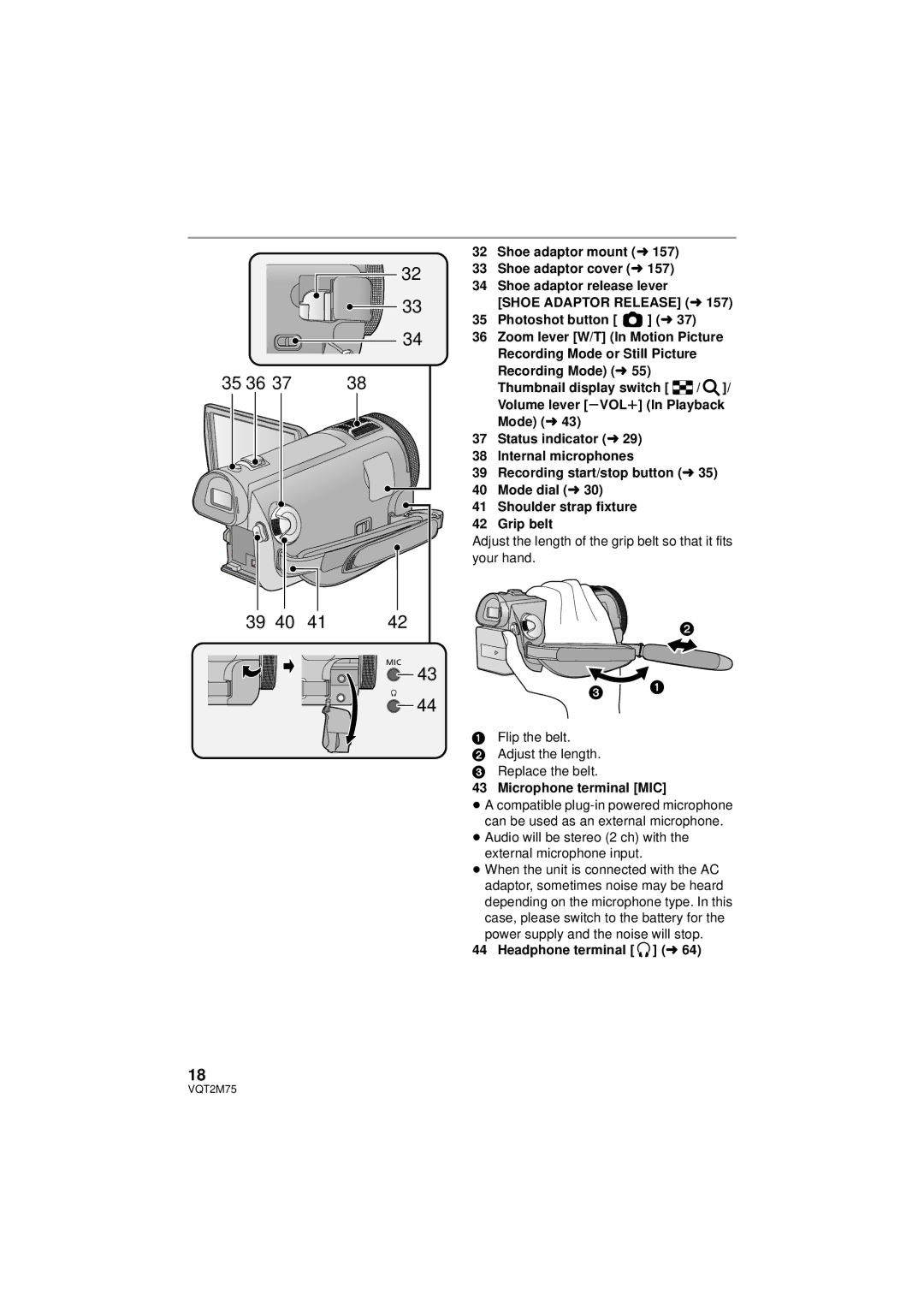 Panasonic HDC-TM700P/PC, HDC-TM700K Your hand, Flip the belt Adjust the length Replace the belt, Microphone terminal MIC 