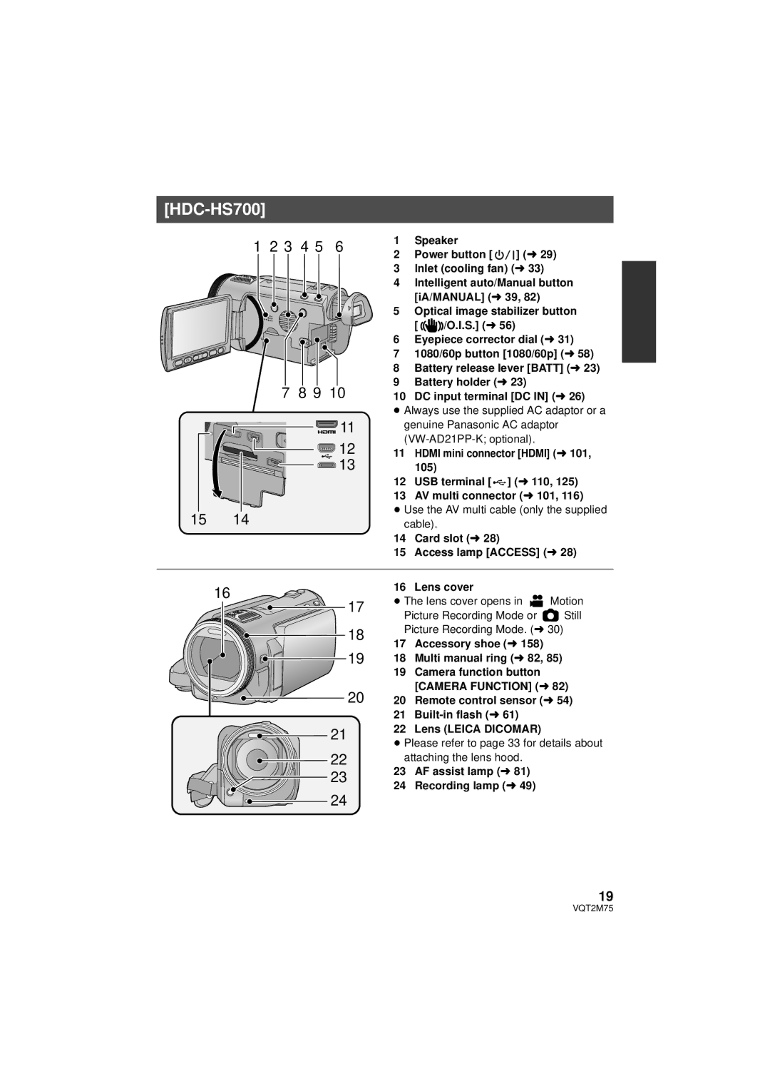 Panasonic HDC-TM700K, HDC-TM700P/PC, HDC-HS700P/PC operating instructions Genuine Panasonic AC adaptor 