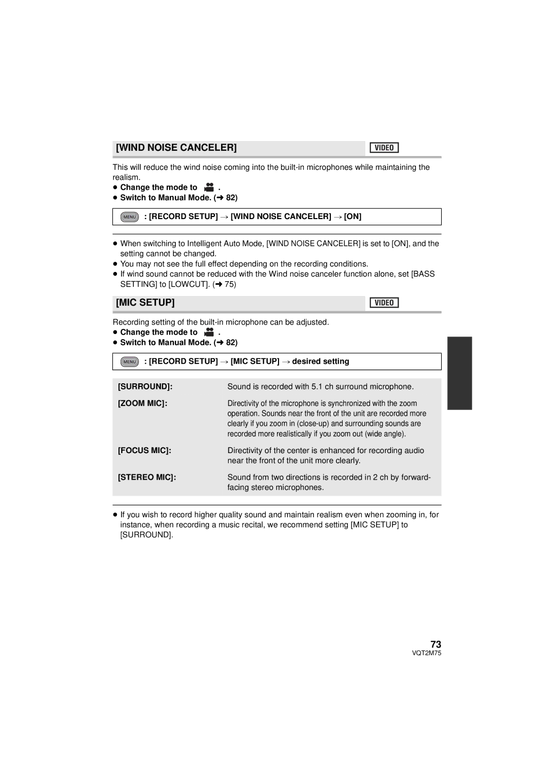 Panasonic HDC-TM700K, HDC-TM700P/PC, HDC-HS700P/PC operating instructions Wind Noise Canceler, MIC Setup 