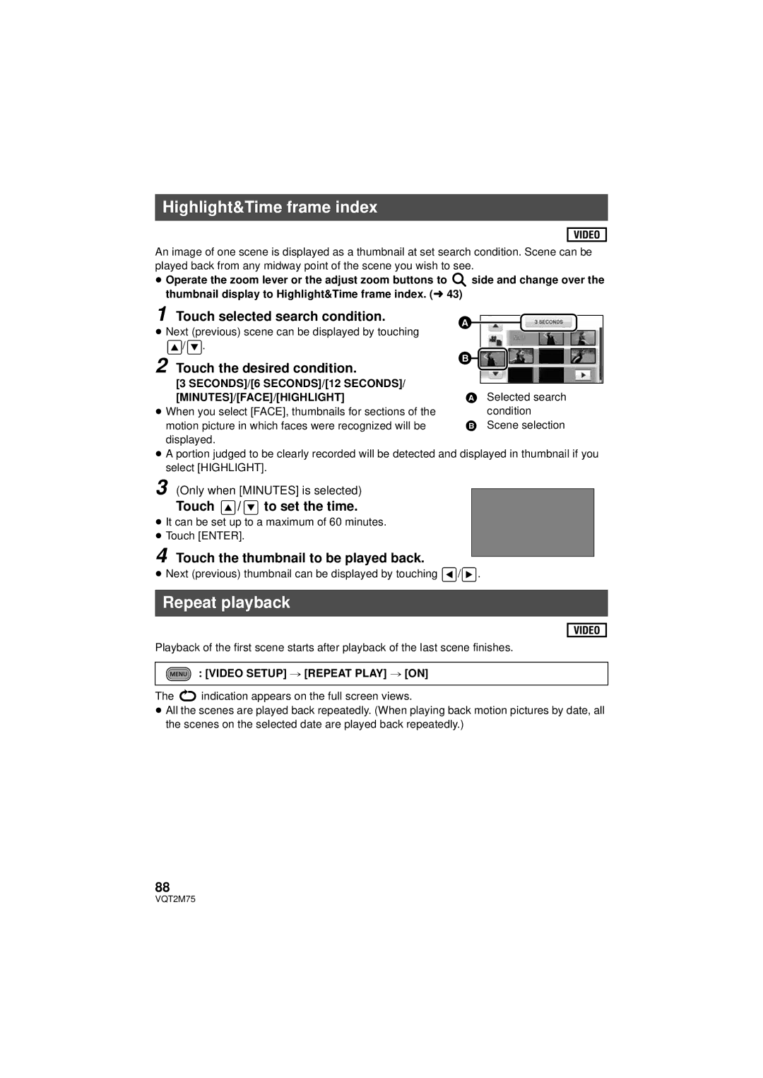 Panasonic HDC-TM700K, HDC-TM700P/PC, HDC-HS700P/PC operating instructions Highlight&Time frame index, Repeat playback 