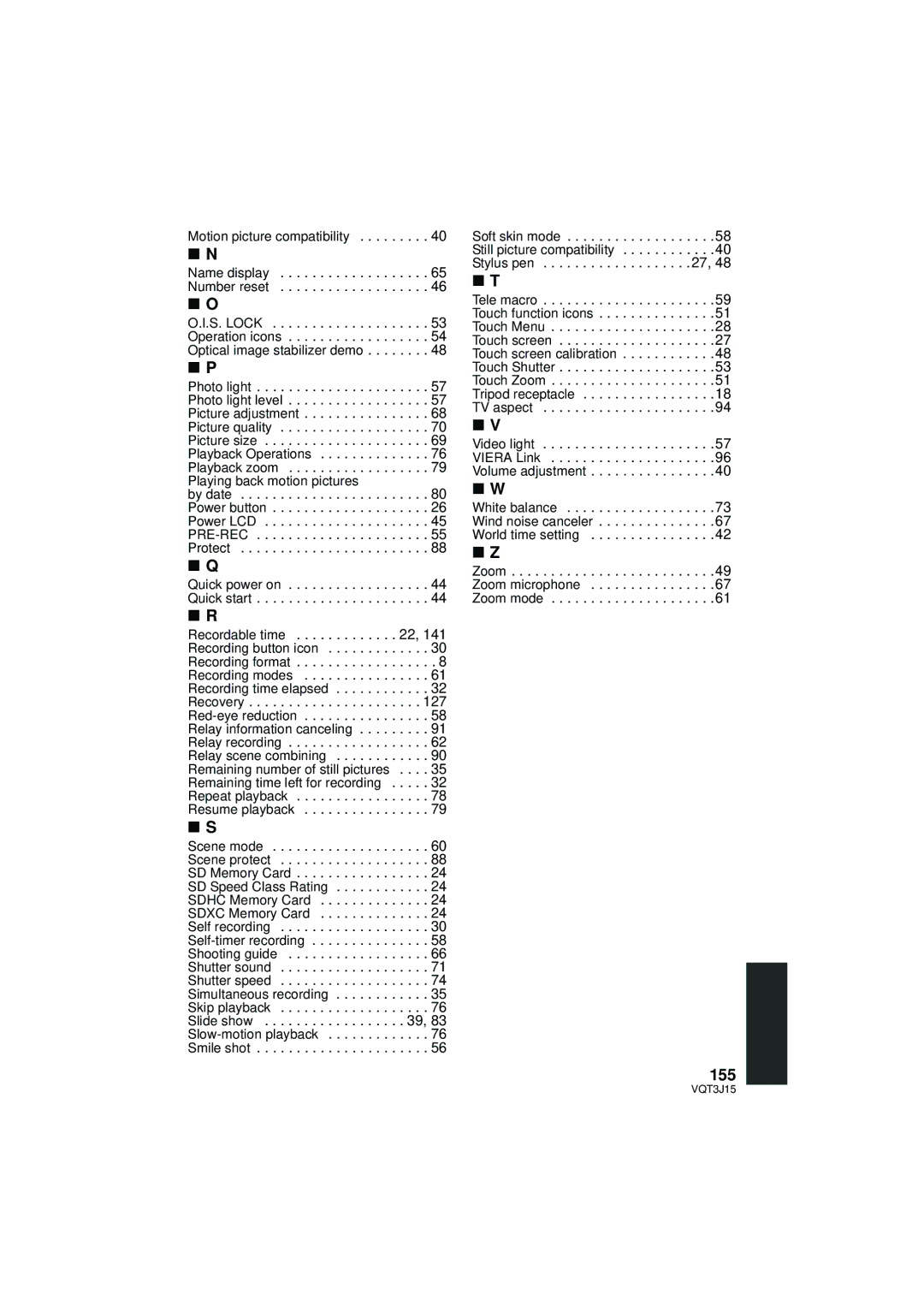 Panasonic HDC-SD80P/PC, HDC-TM80P/PC, HDC-HS80P/PC owner manual 155, Motion picture compatibility 