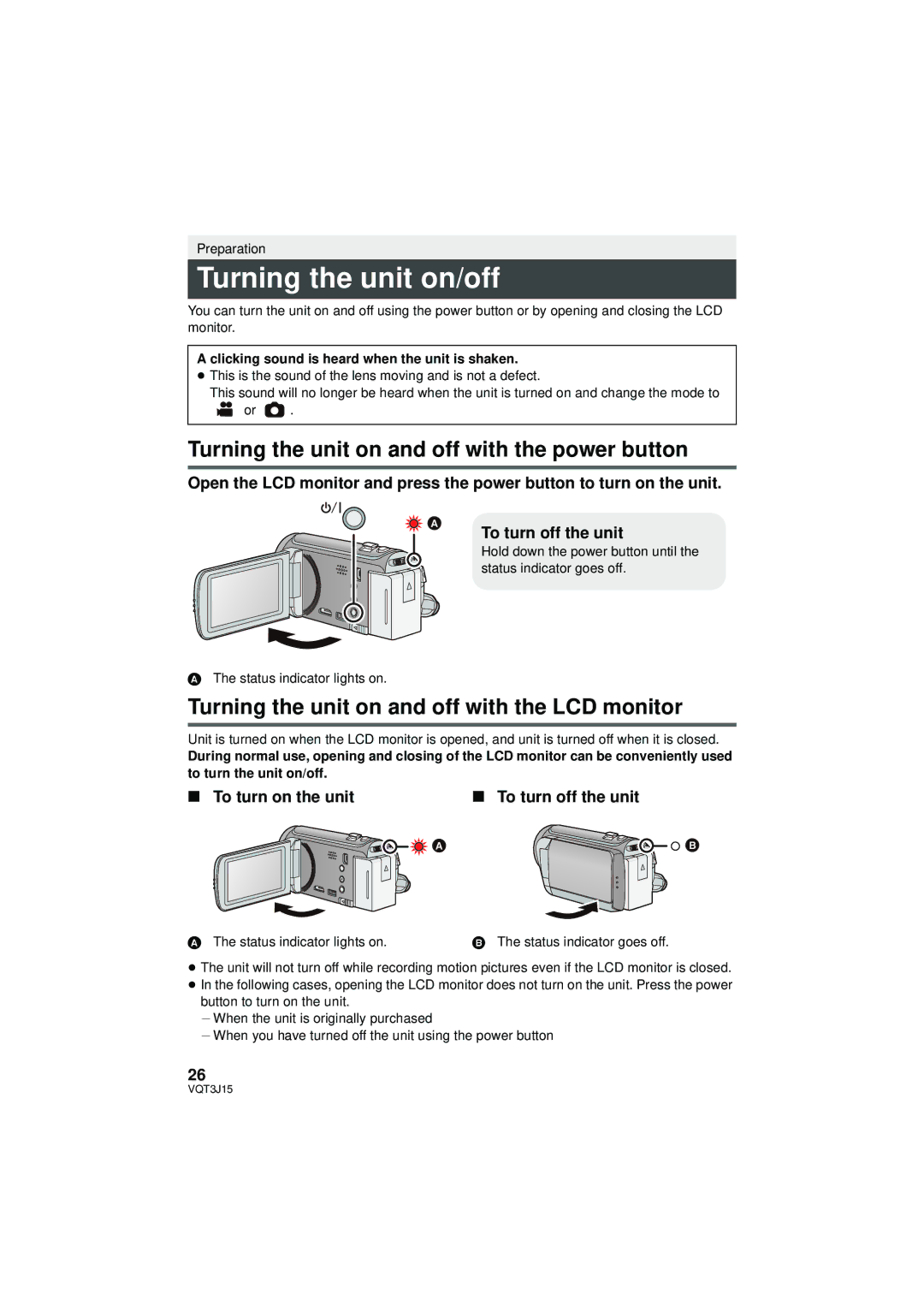 Panasonic HDC-SD80P/PC, HDC-TM80P/PC owner manual Turning the unit on/off, Turning the unit on and off with the power button 