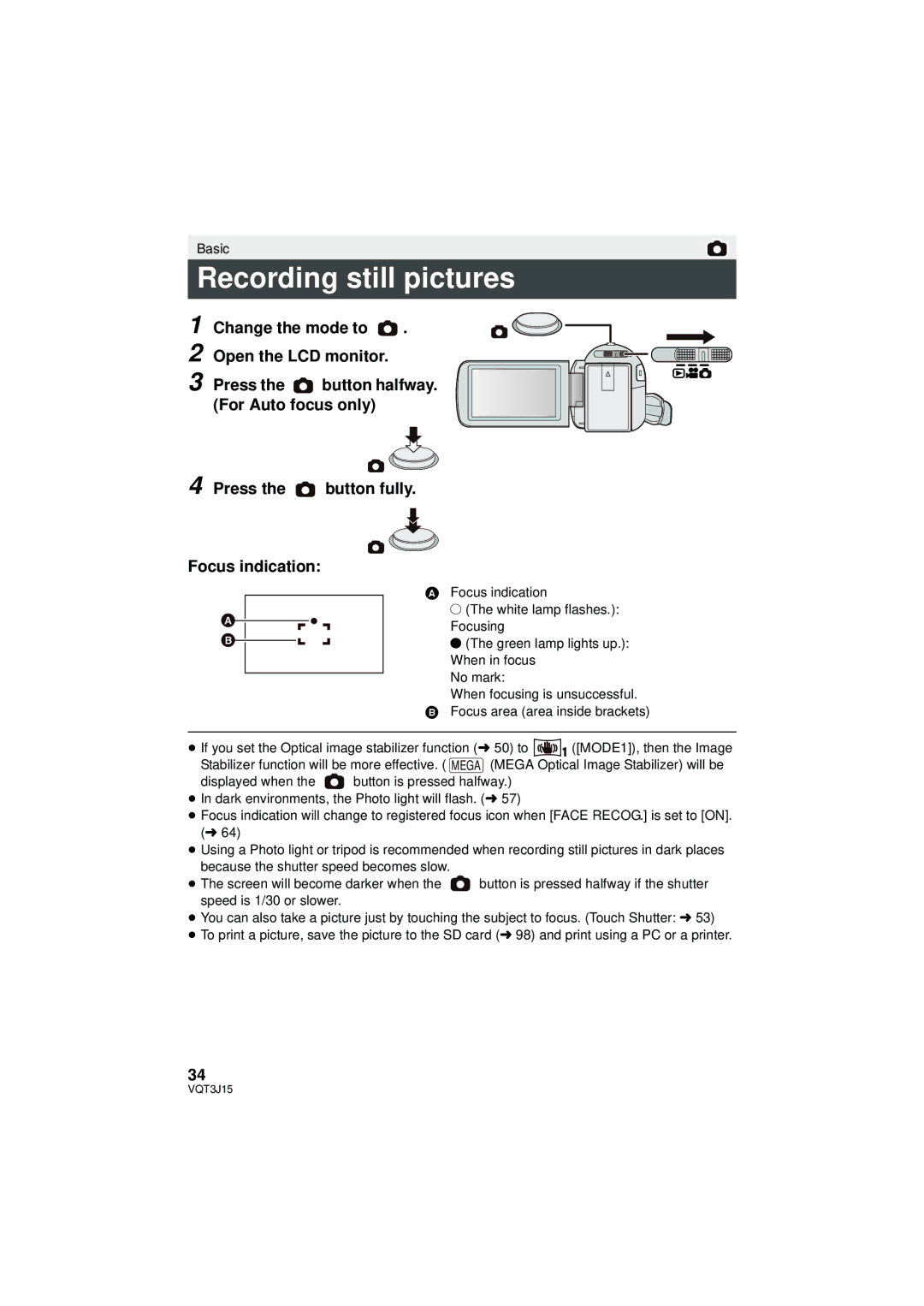 Panasonic HDC-HS80P/PC, HDC-TM80P/PC, HDC-SD80P/PC owner manual Recording still pictures 